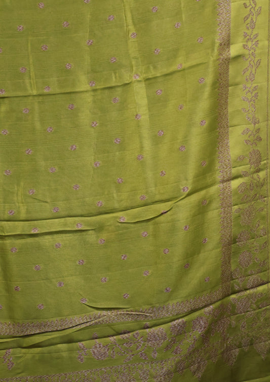 Banarasi Tussar Saree-Lite Green Round Butta