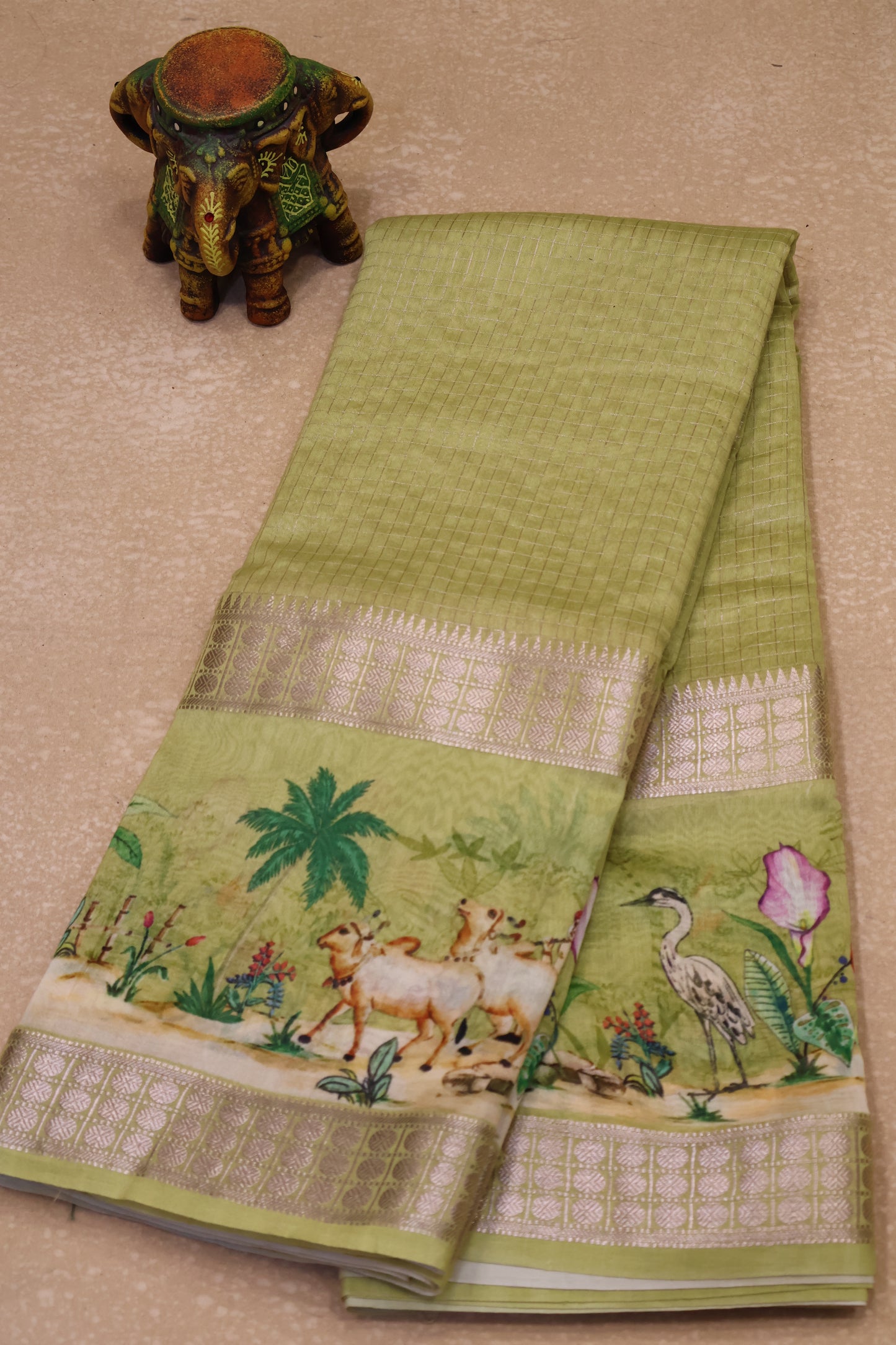 Chanderi Saree Pichwai Print -Lemon Yellow