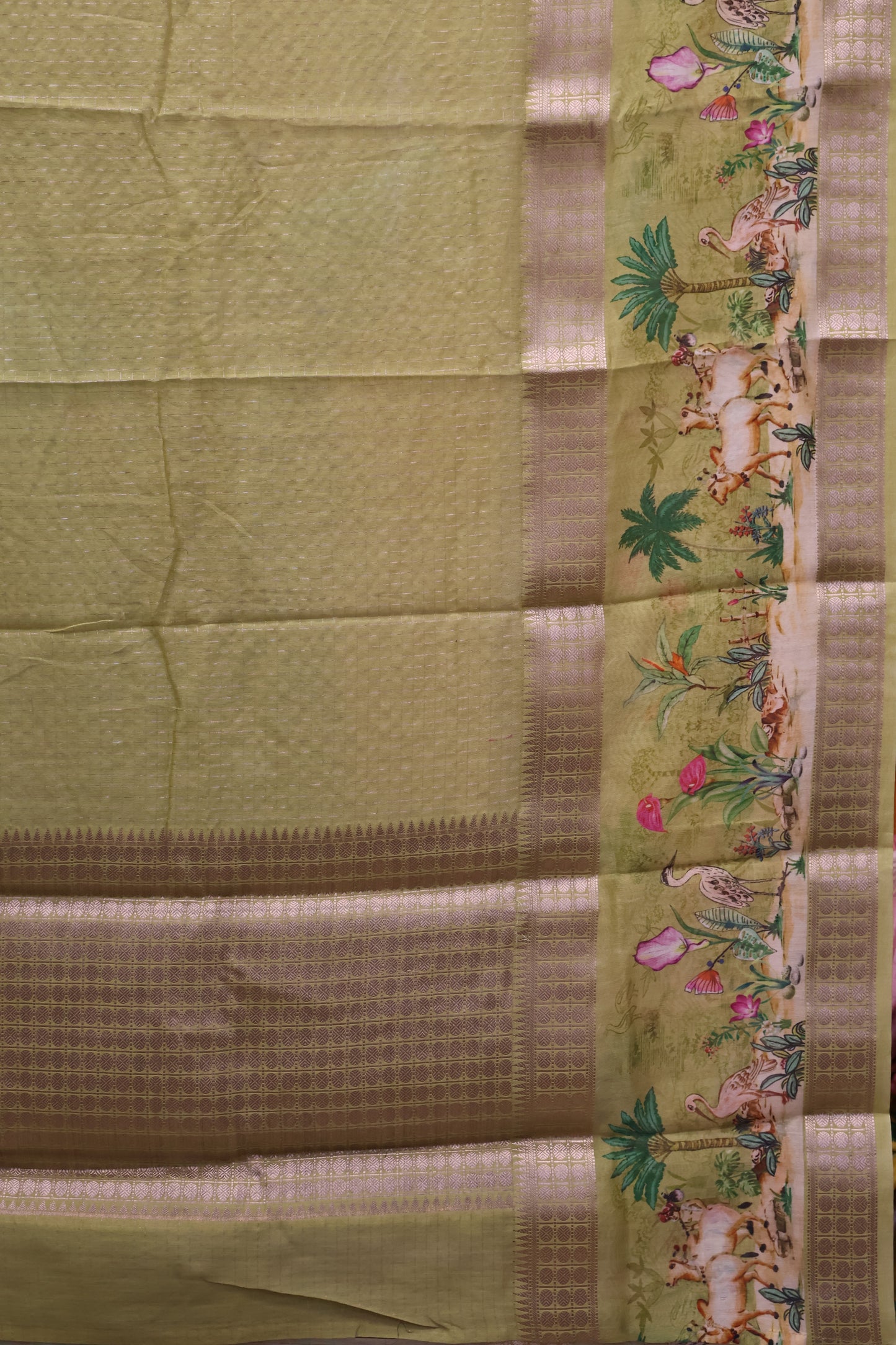 Chanderi Saree Pichwai Print -Lemon Yellow
