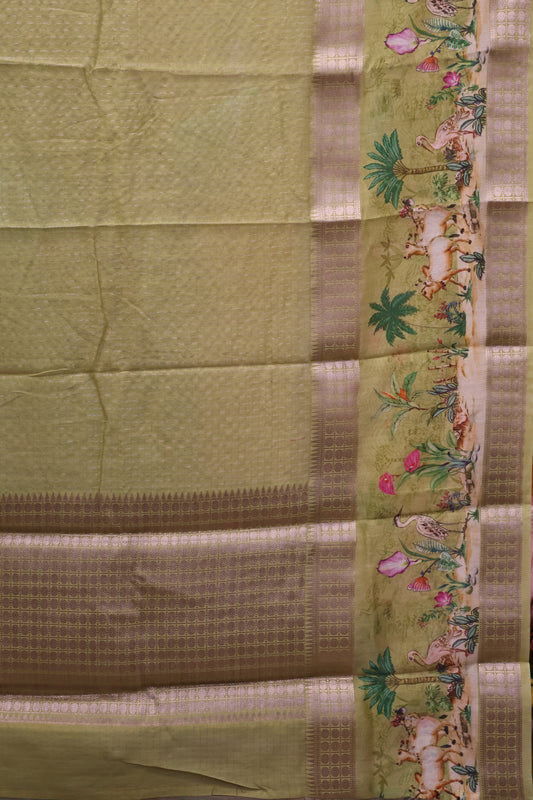 Chanderi Saree Pichwai Print -Lemon Yellow
