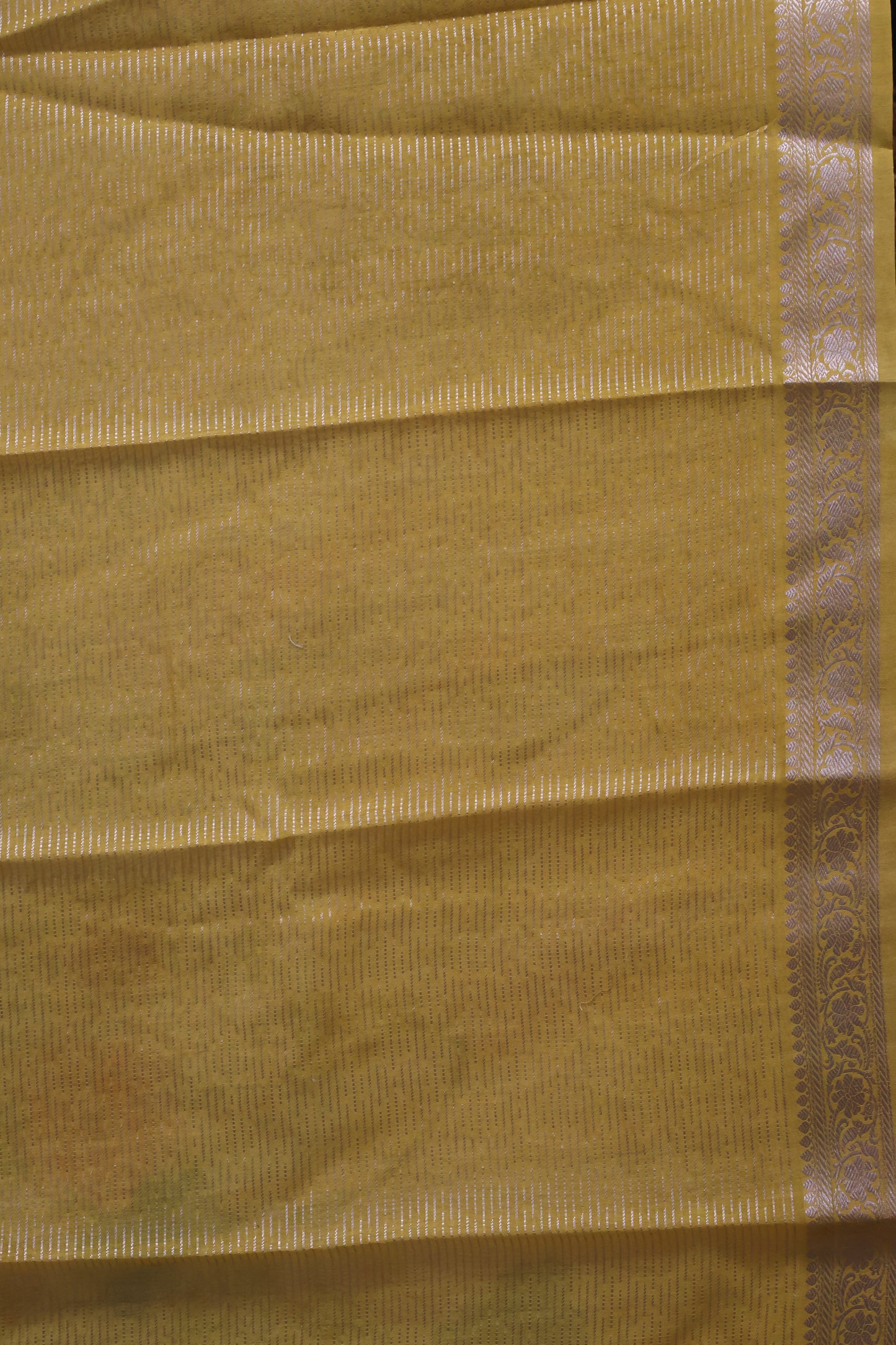 Chanderi Saree Pichwai Print -Yellow Zari Line
