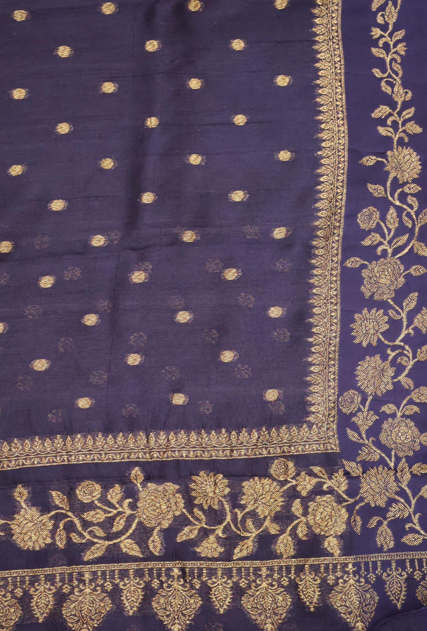 Banarasi Tussar Saree-Navy Blue Round Butta