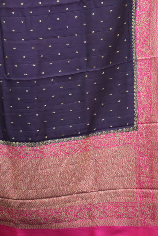 Banarasi Tussar Saree-Deep Purple Sparrow Zari