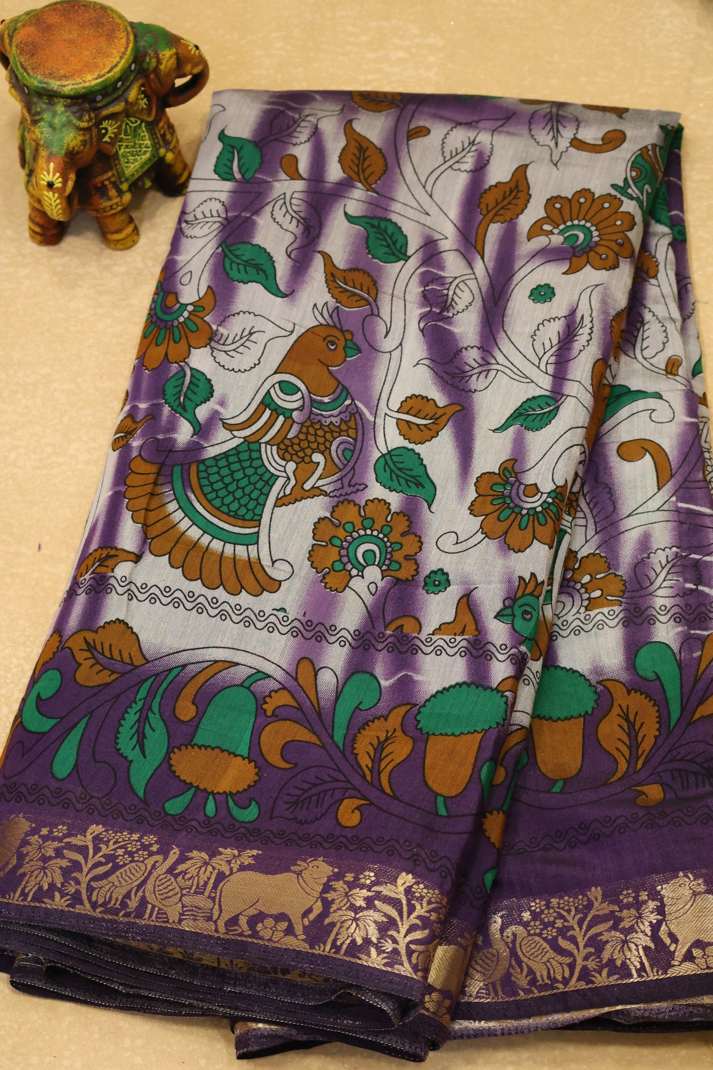 Malai Cotton Saree Kalamkari Print - Lavender