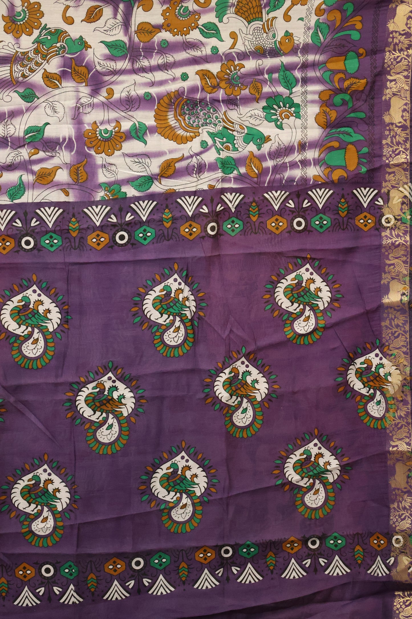 Malai Cotton Saree Kalamkari Print - Lavender