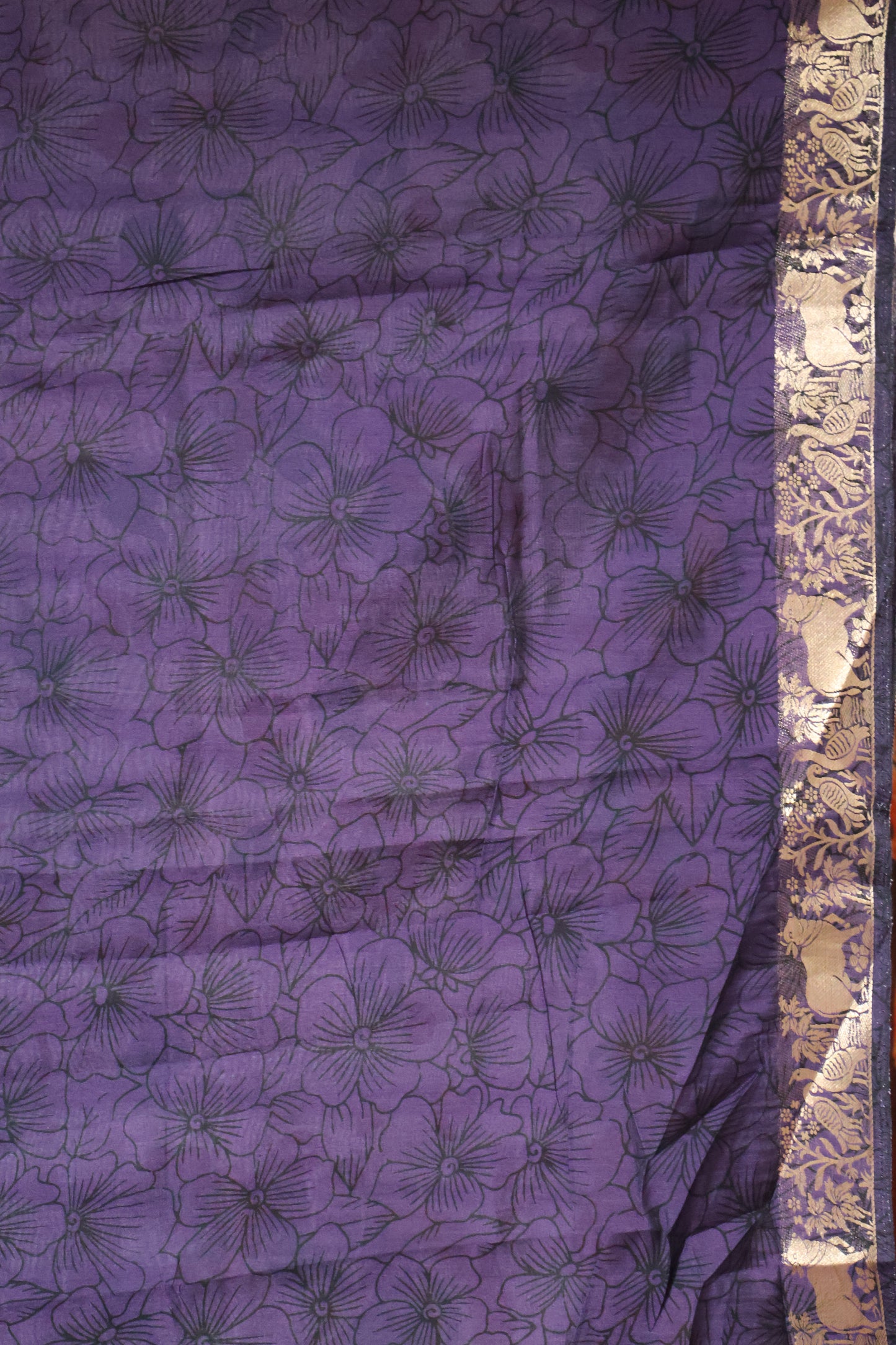 Malai Cotton Saree Kalamkari Print - Lavender