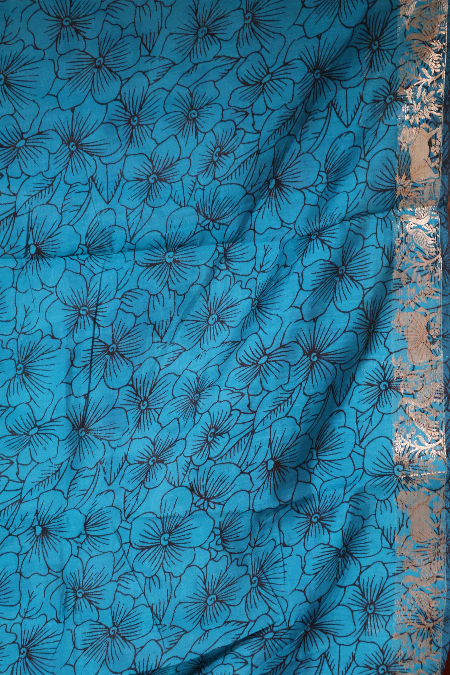 Malai Cotton Saree Kalamkari Print -Blue