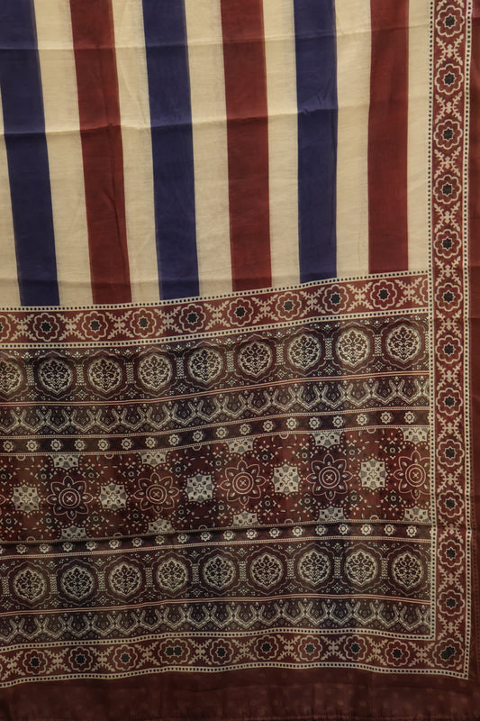 Semi Chanderi Saree-Maroon Vertical Pattern