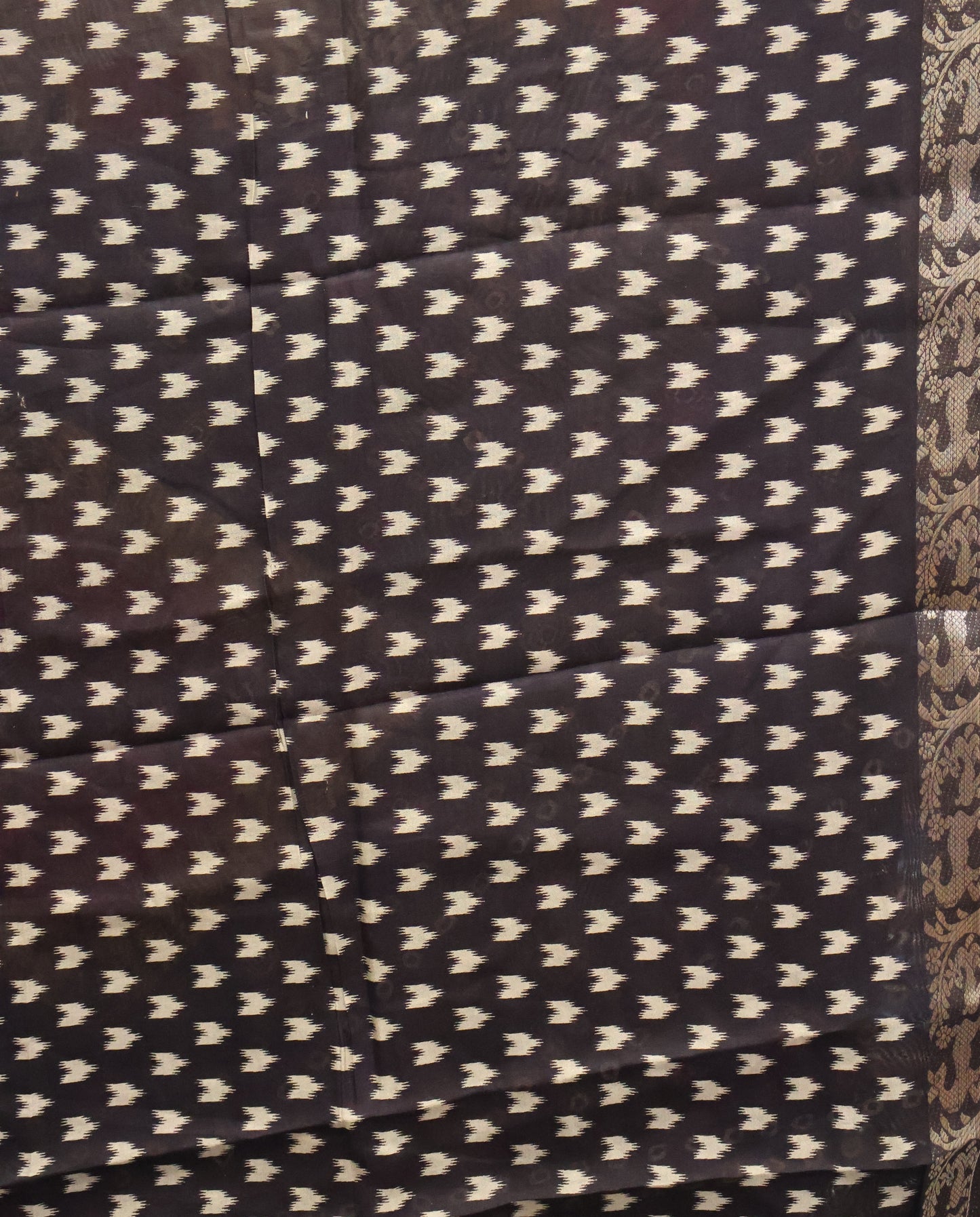 Malai Cotton Saree-Black Bandhani Deer Pattern