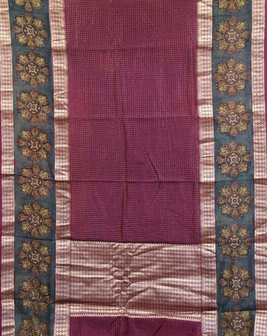 Pure Chanderi -Wine Kolam