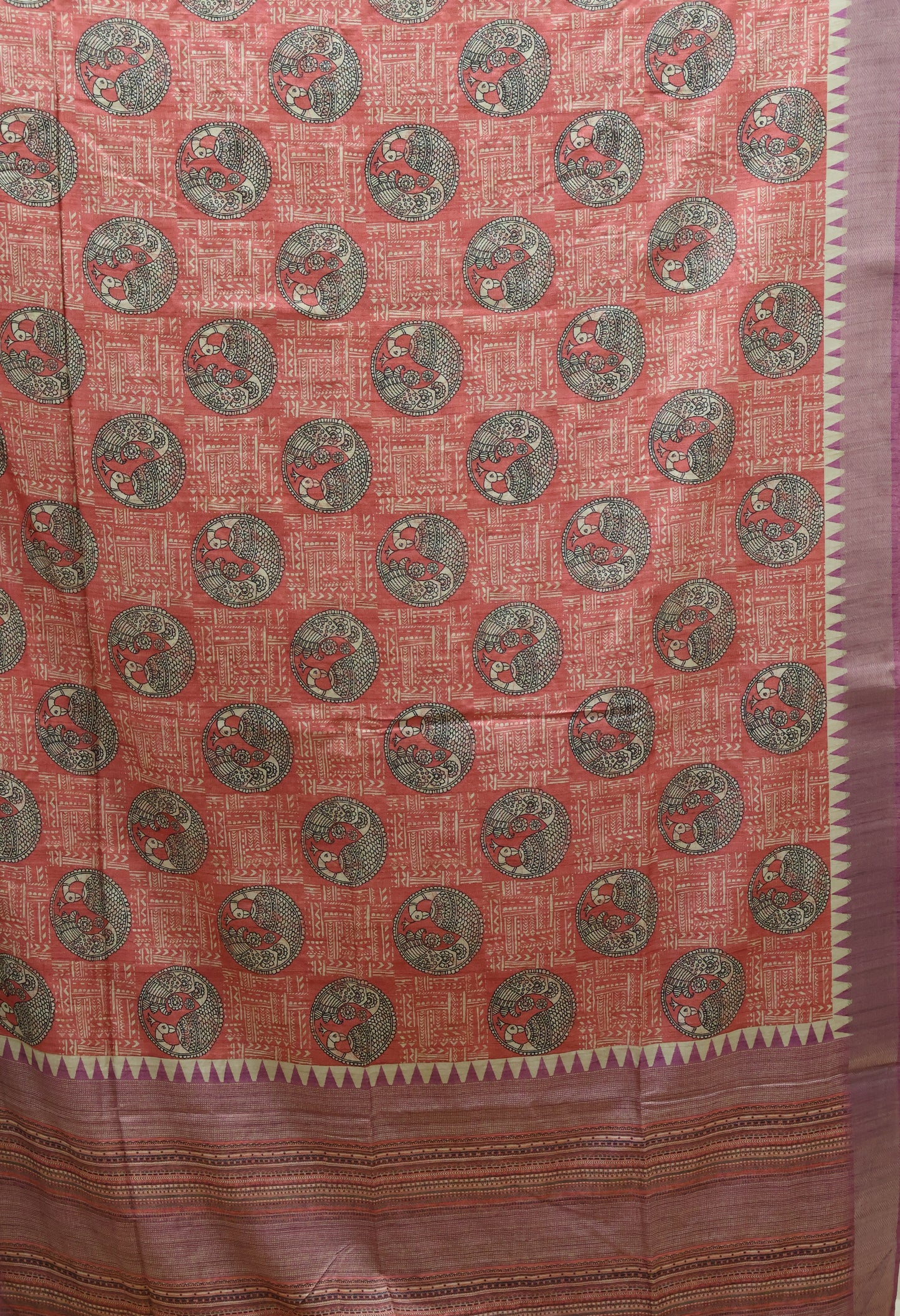 Tussar Saree-Pastle Pink -Peacock Pattern