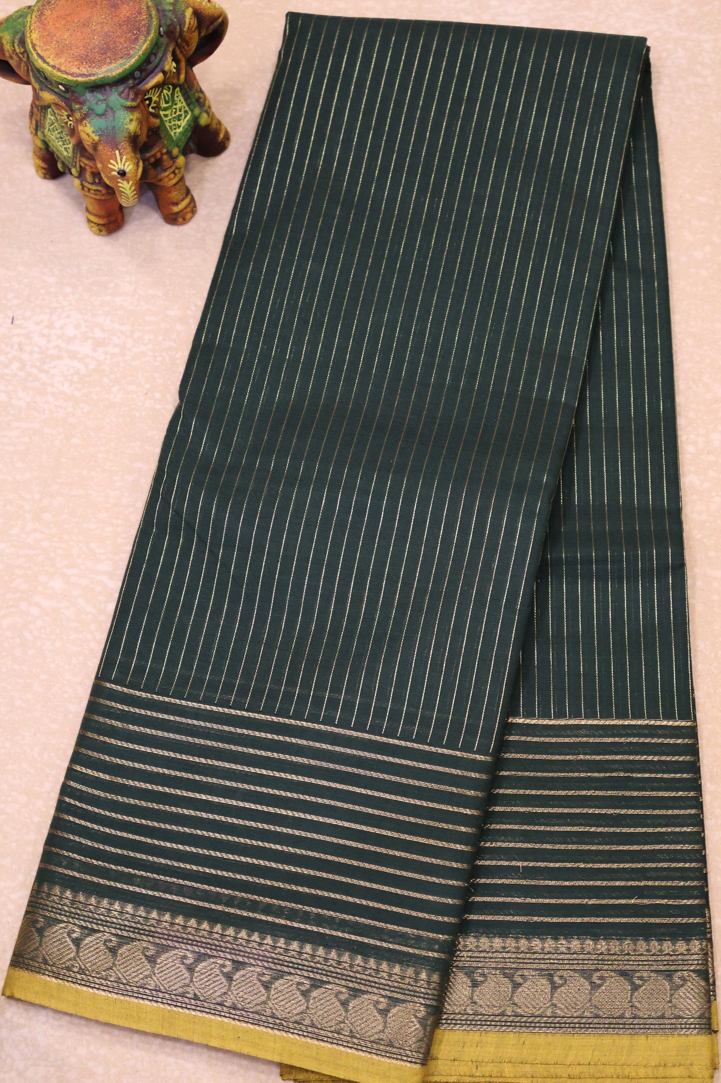 Kanchi Cotton Saree -Bottle Green Vairaoosi