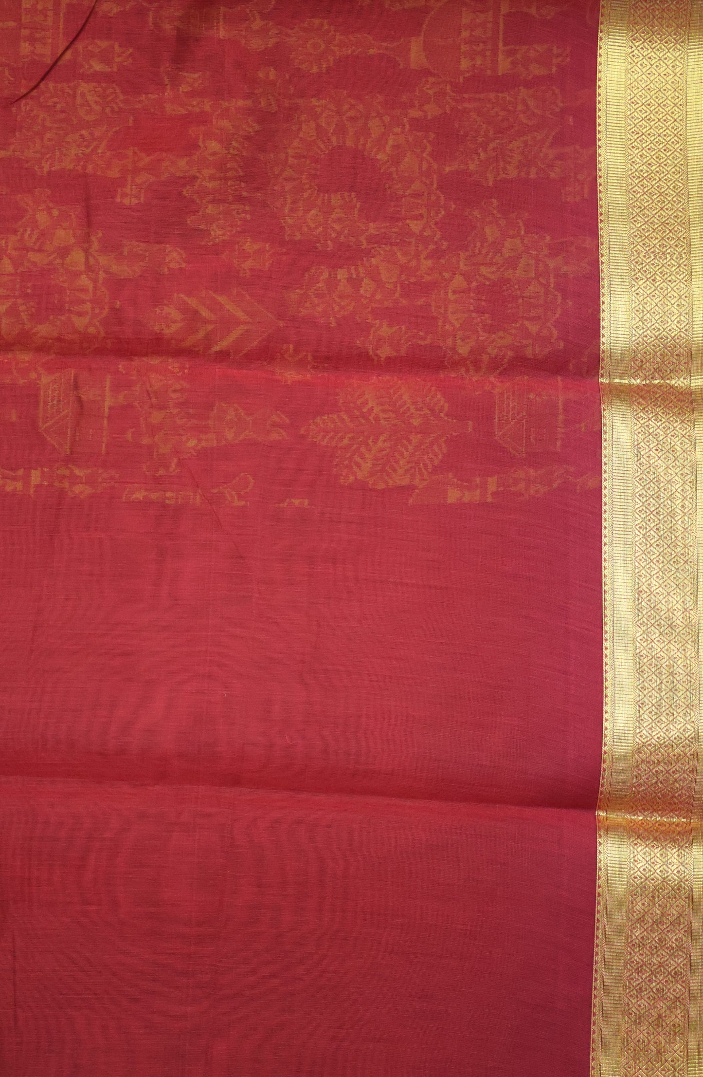 Kora Silk Cotton Saree -Village Pattern- Red