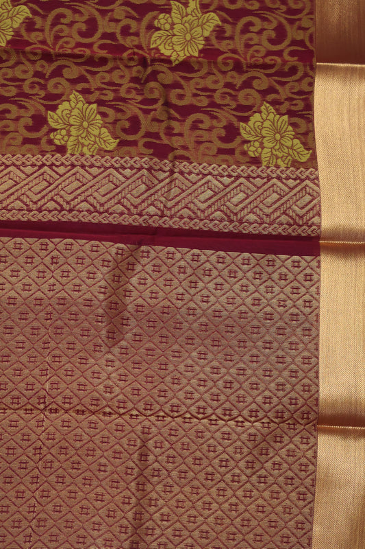 Kora Silk Cotton Saree - Creeper Pattern-Maroon