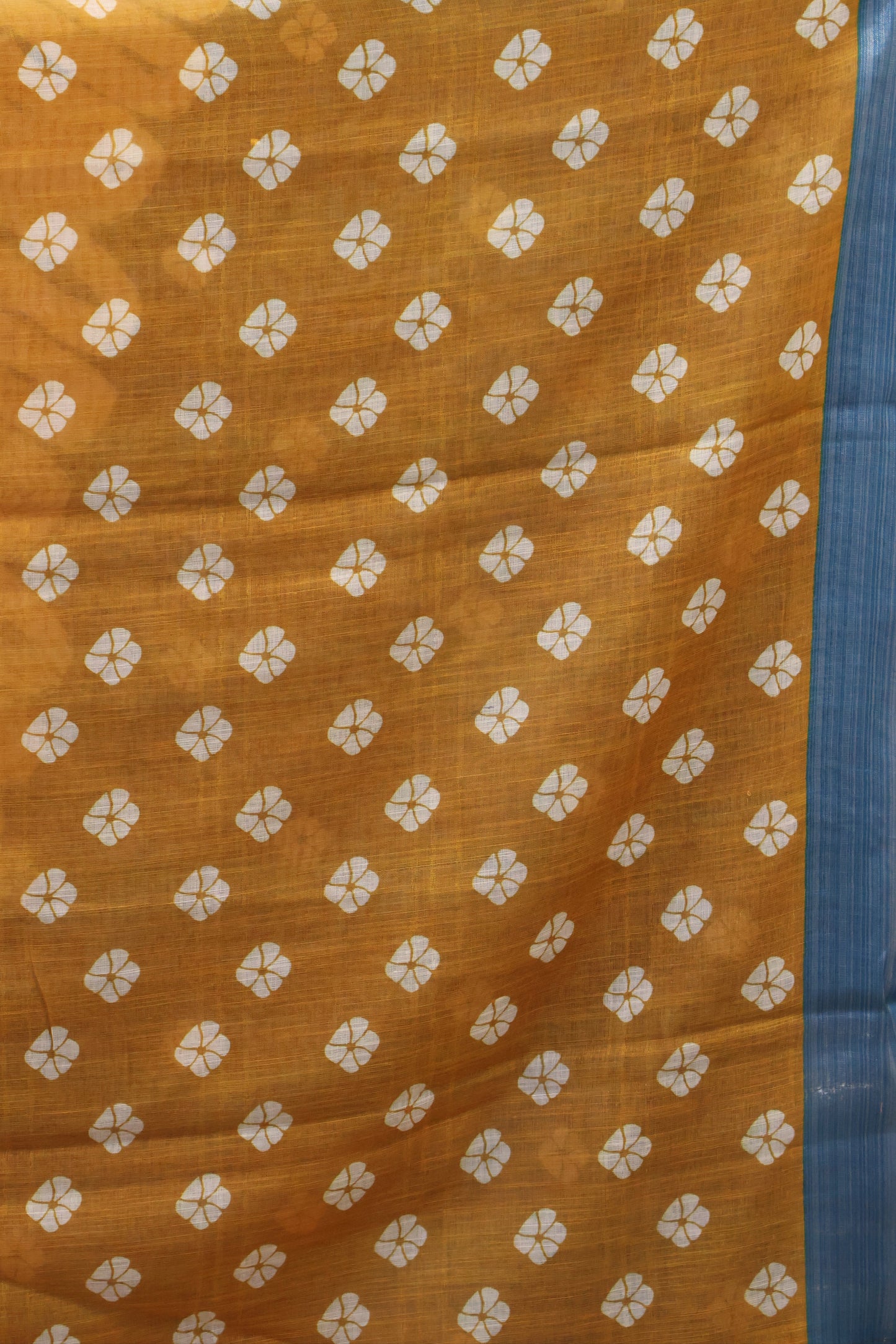 Semi Linen with Flower Print -Mustard white