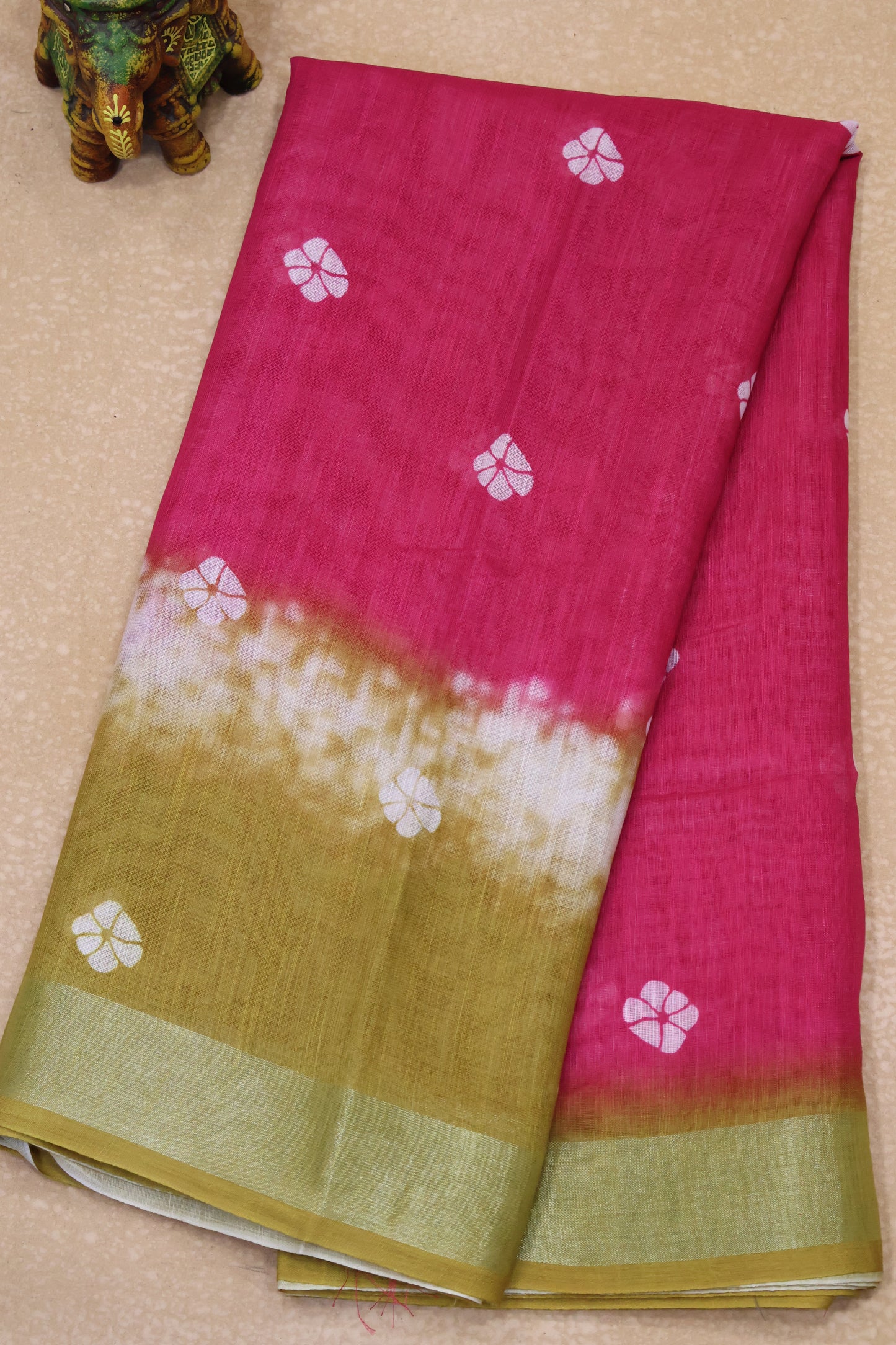 Semi Linen with Flower Print - Pink White