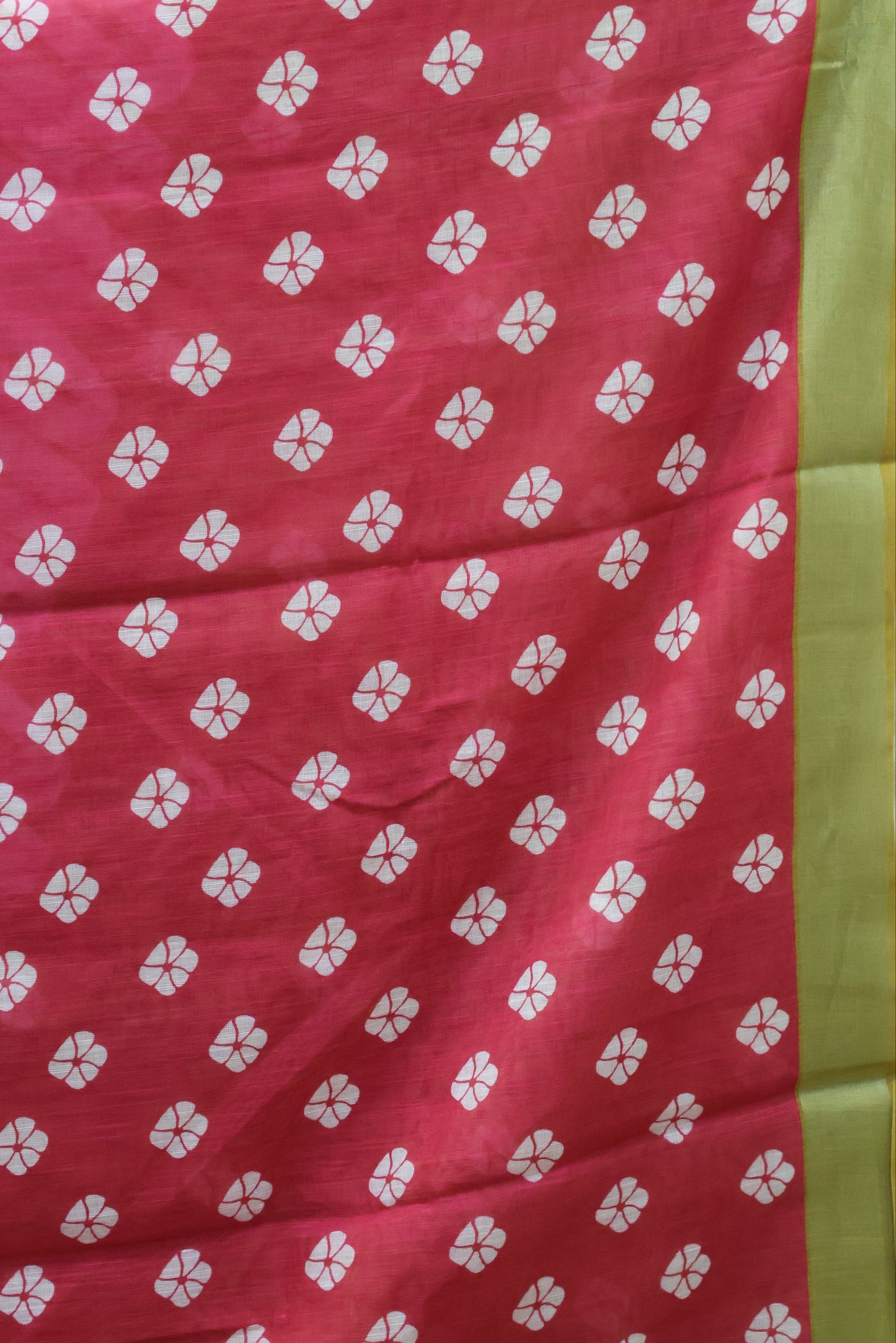 Semi Linen with Flower Print - Pink White