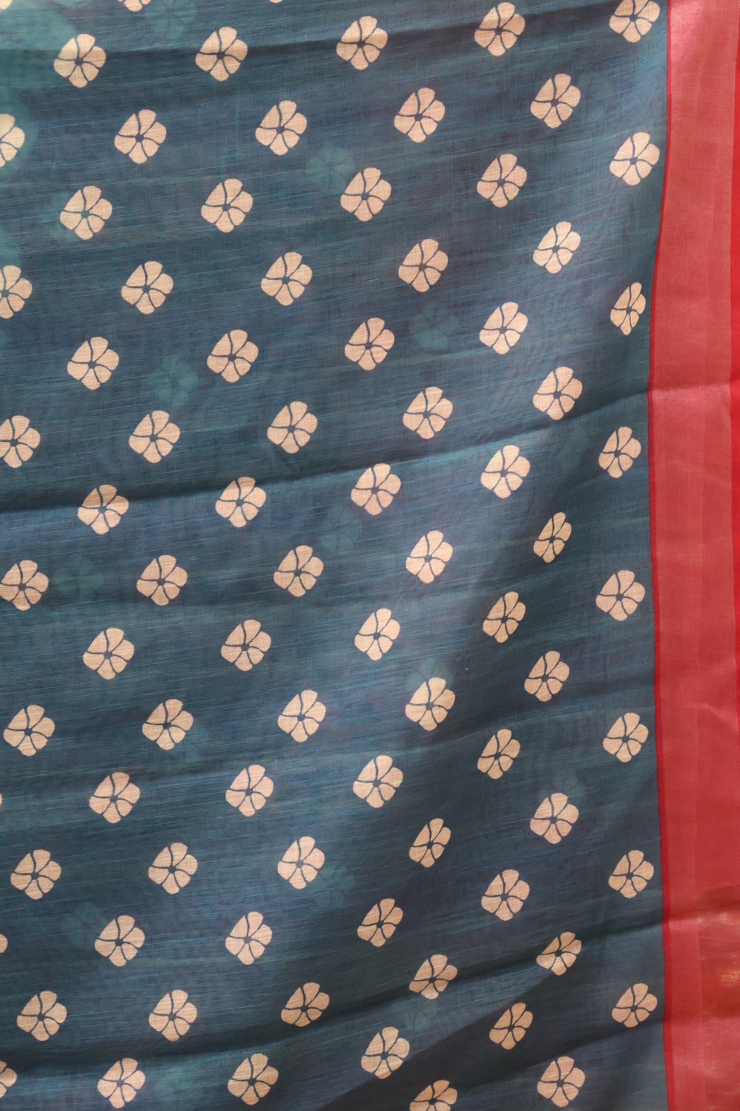 Semi Linen with Flower Print - Blue White