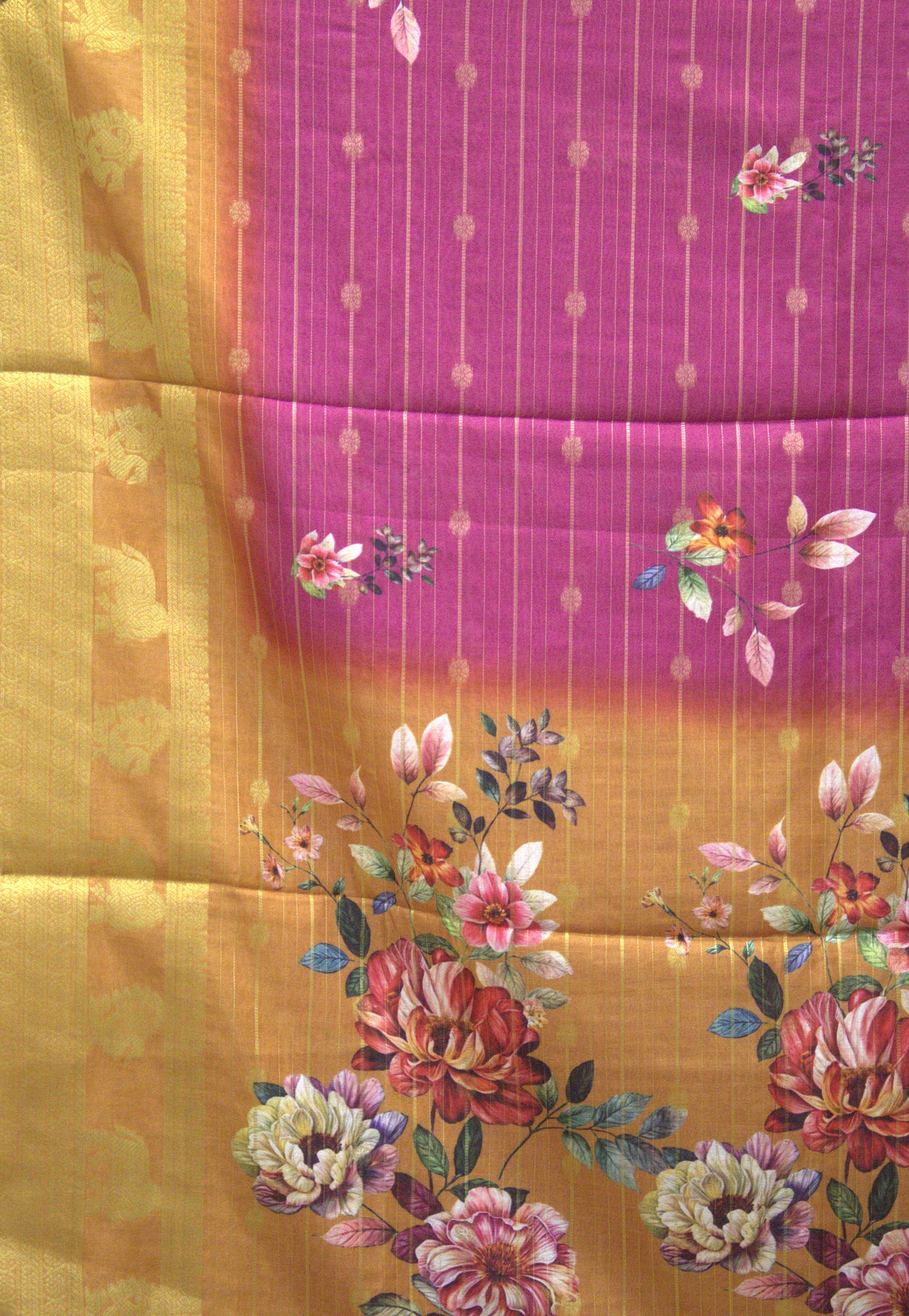 Dola Silk Saree - Pink Floral Flower Line