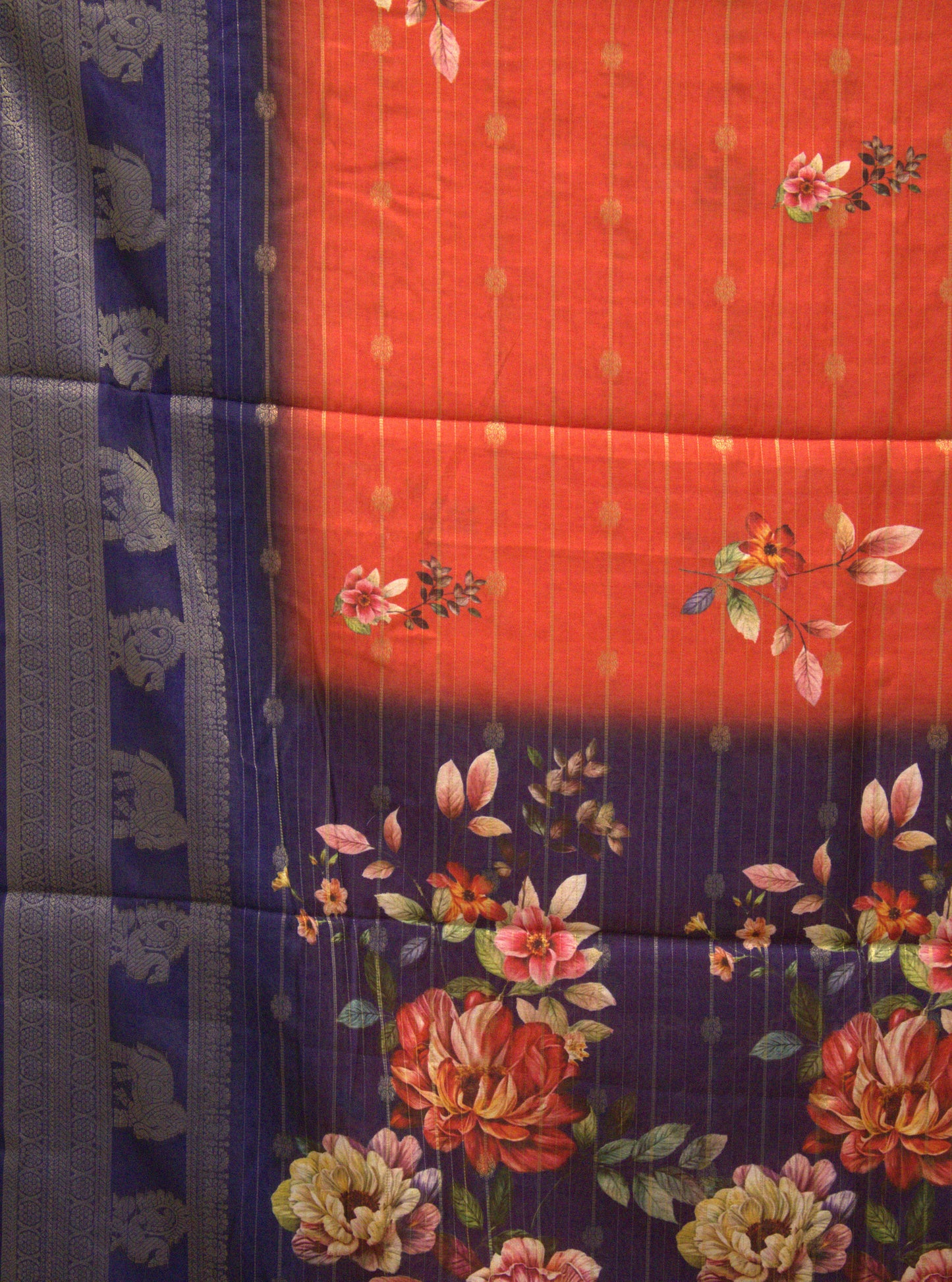 Dola Silk Saree - Red Floral Flower Line