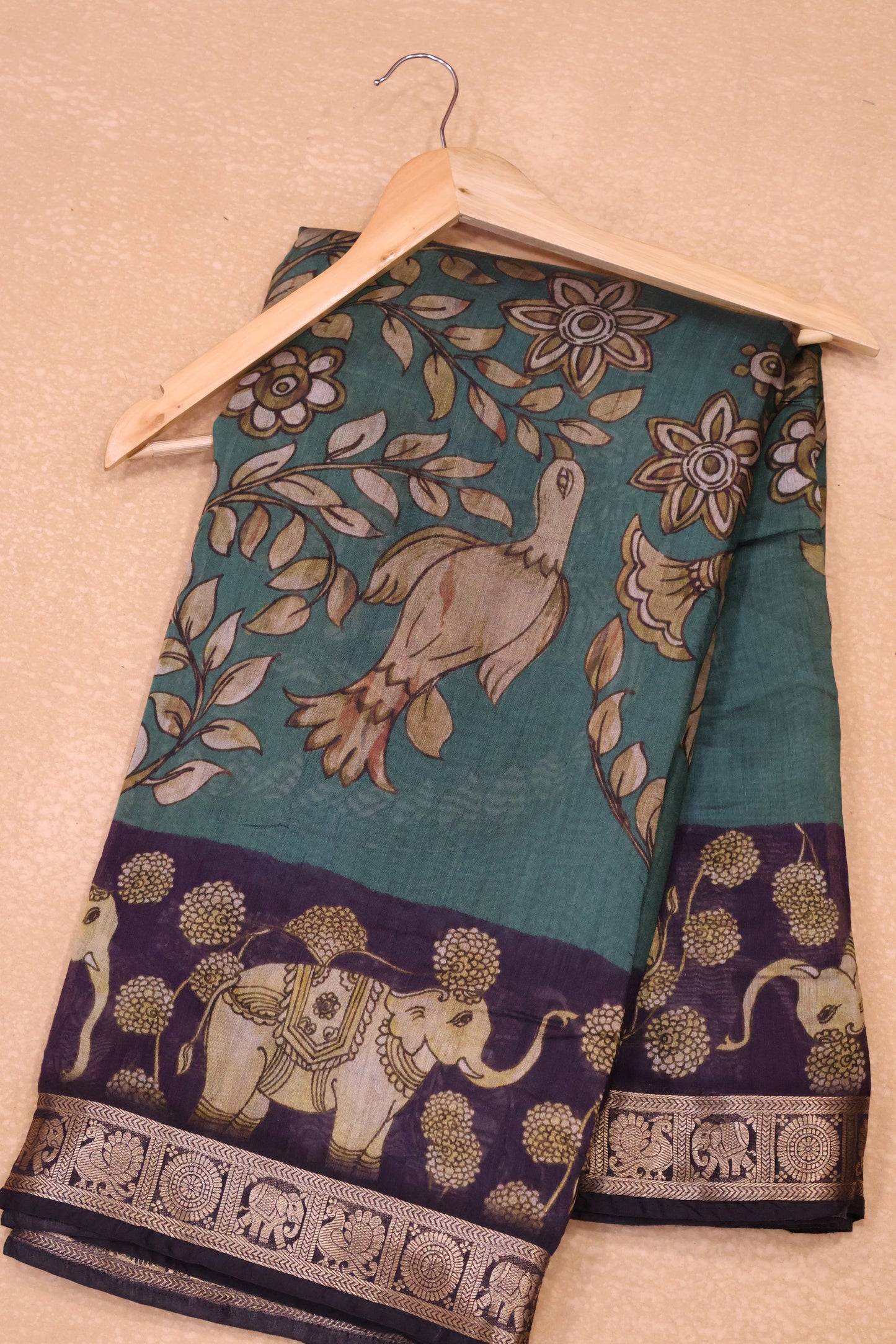 Malai Cotton With Floral Print- Turquoise Green