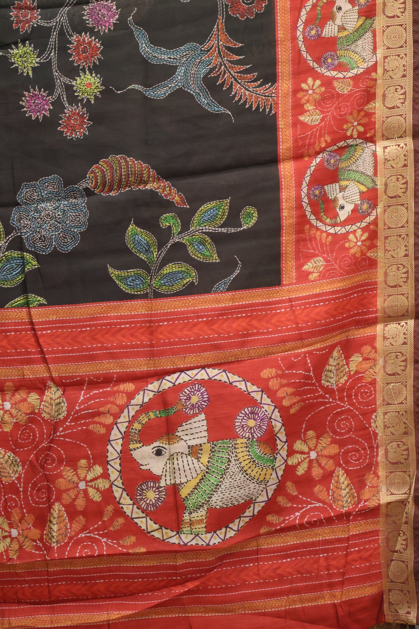 Malai Cotton With Floral Print- Black Red