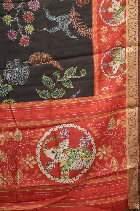 Malai Cotton With Floral Print- Black Red