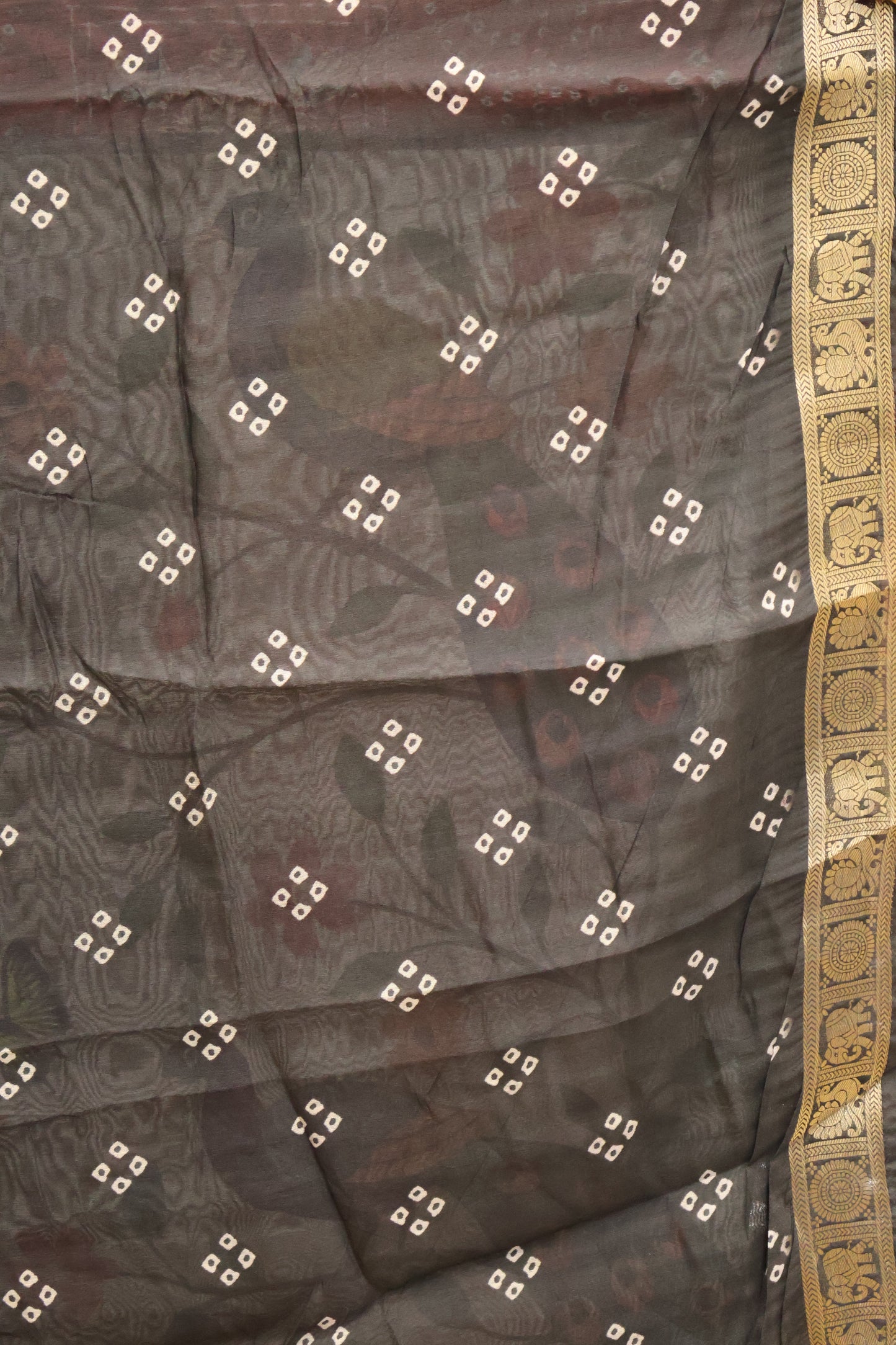 Malai Cotton With Bandhani Print- Maroon Kolam