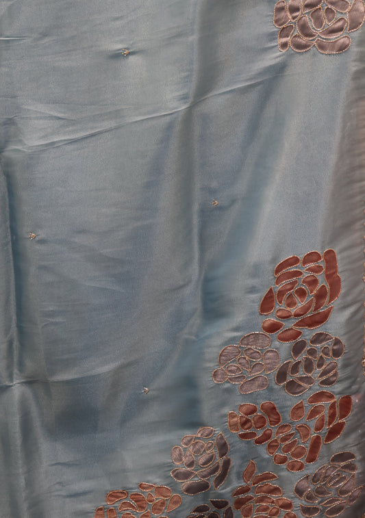 Organza Designer Saree-Blue Beads Kutch Work