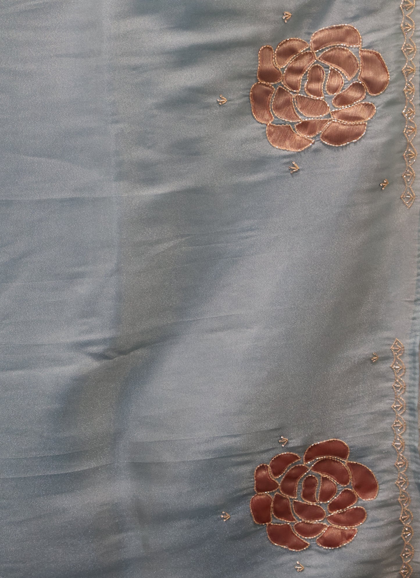 Organza Designer Saree-Blue Beads Kutch Work