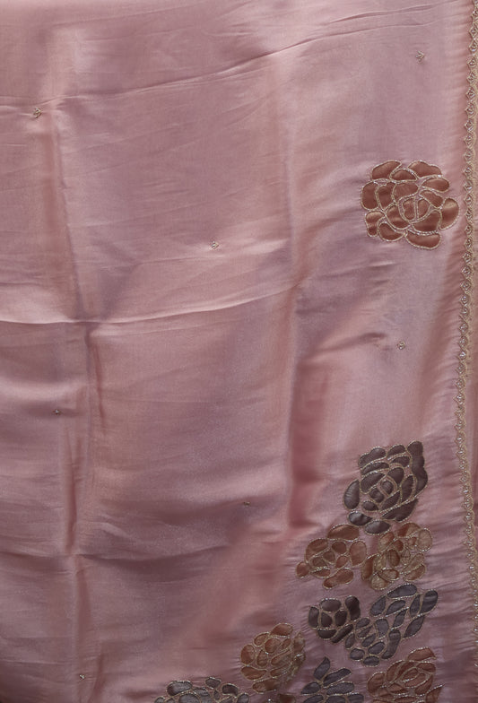 Organza Designer Saree-Pink Beads Kutch Work