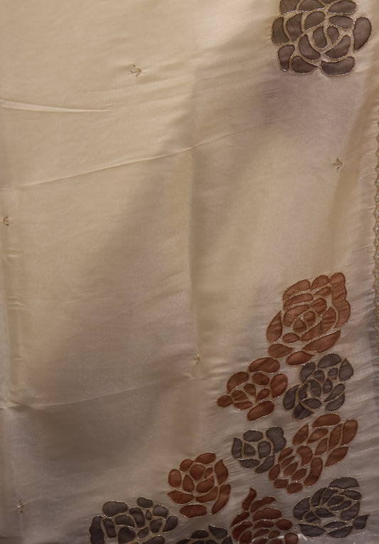 Organza Designer Saree-White Beads Kutch Work