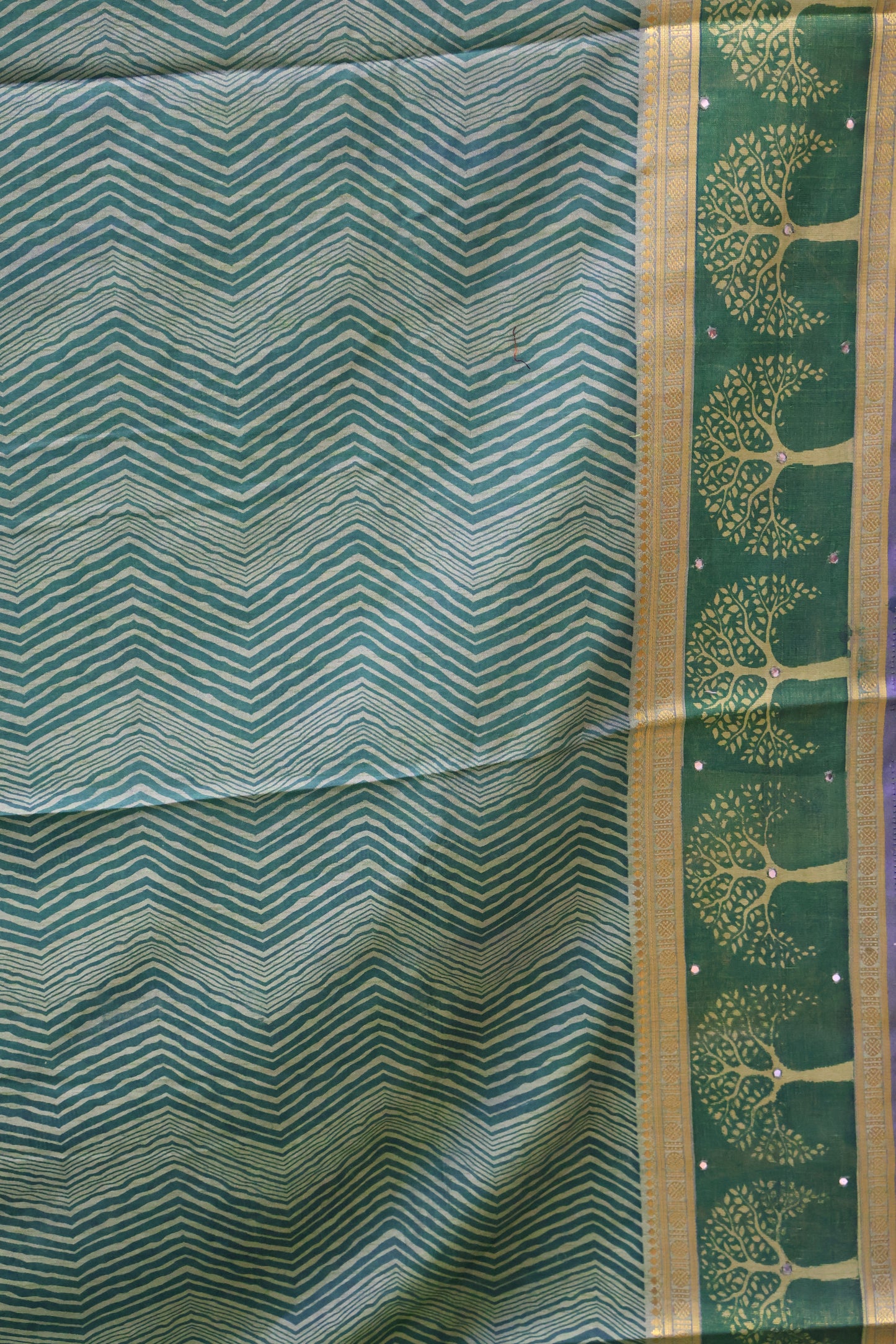 Semi Tussar Saree - Pista Green Tree Pattern