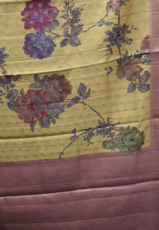 Pure Banarasi Saree Chiniya Silk -Mustard Tree Pattern