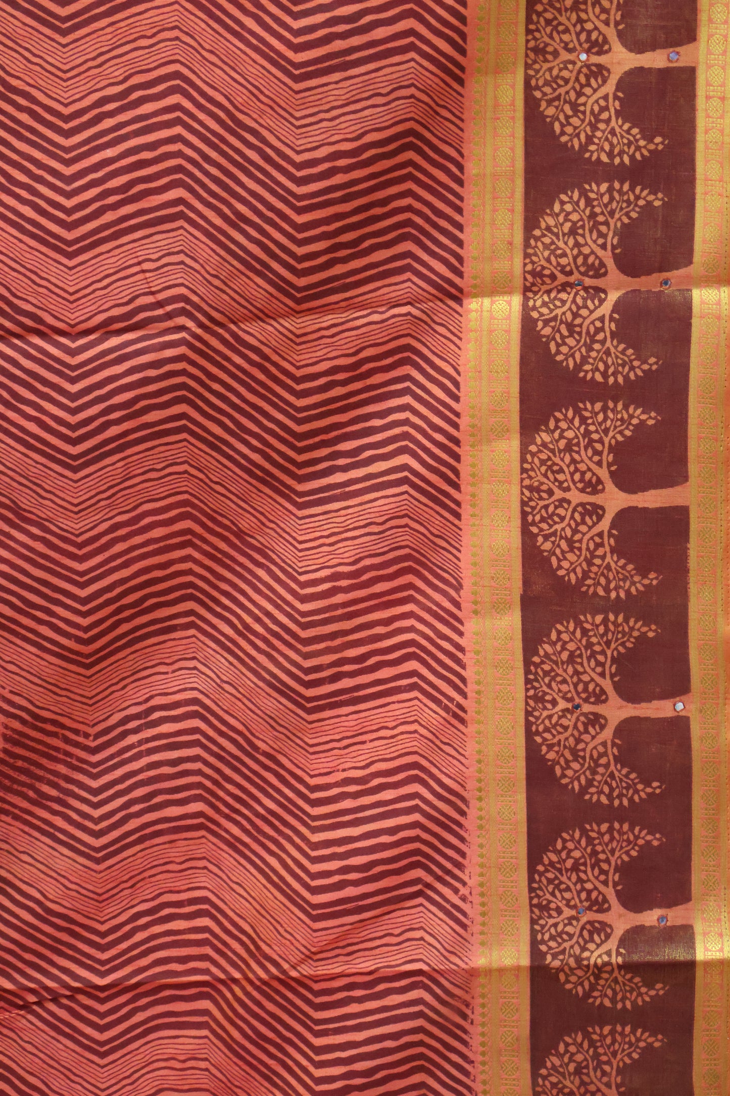 Semi Tussar Saree - Orange Tree Pattern