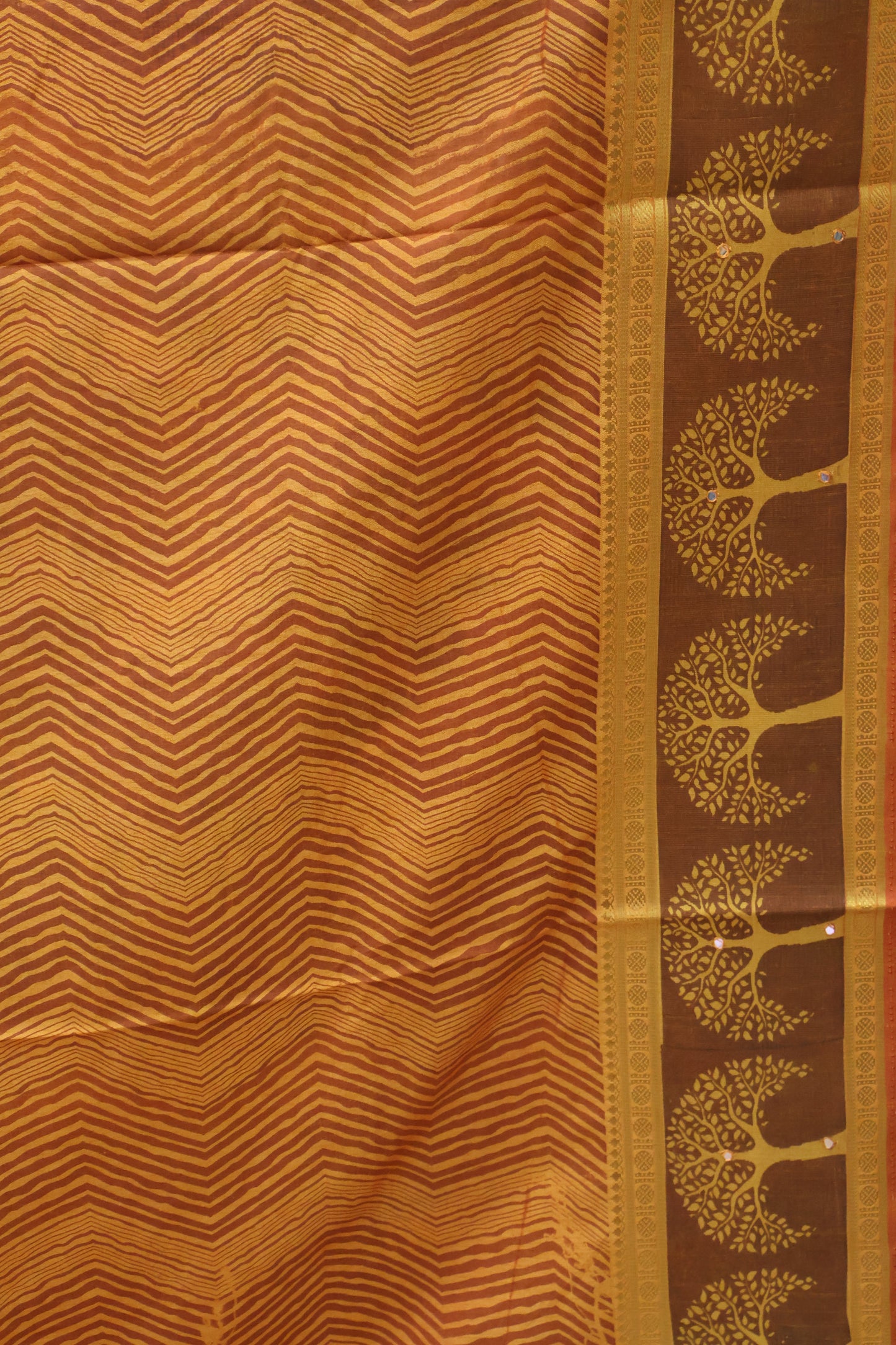 Semi Tussar Saree - Mango Yellow Tree Pattern