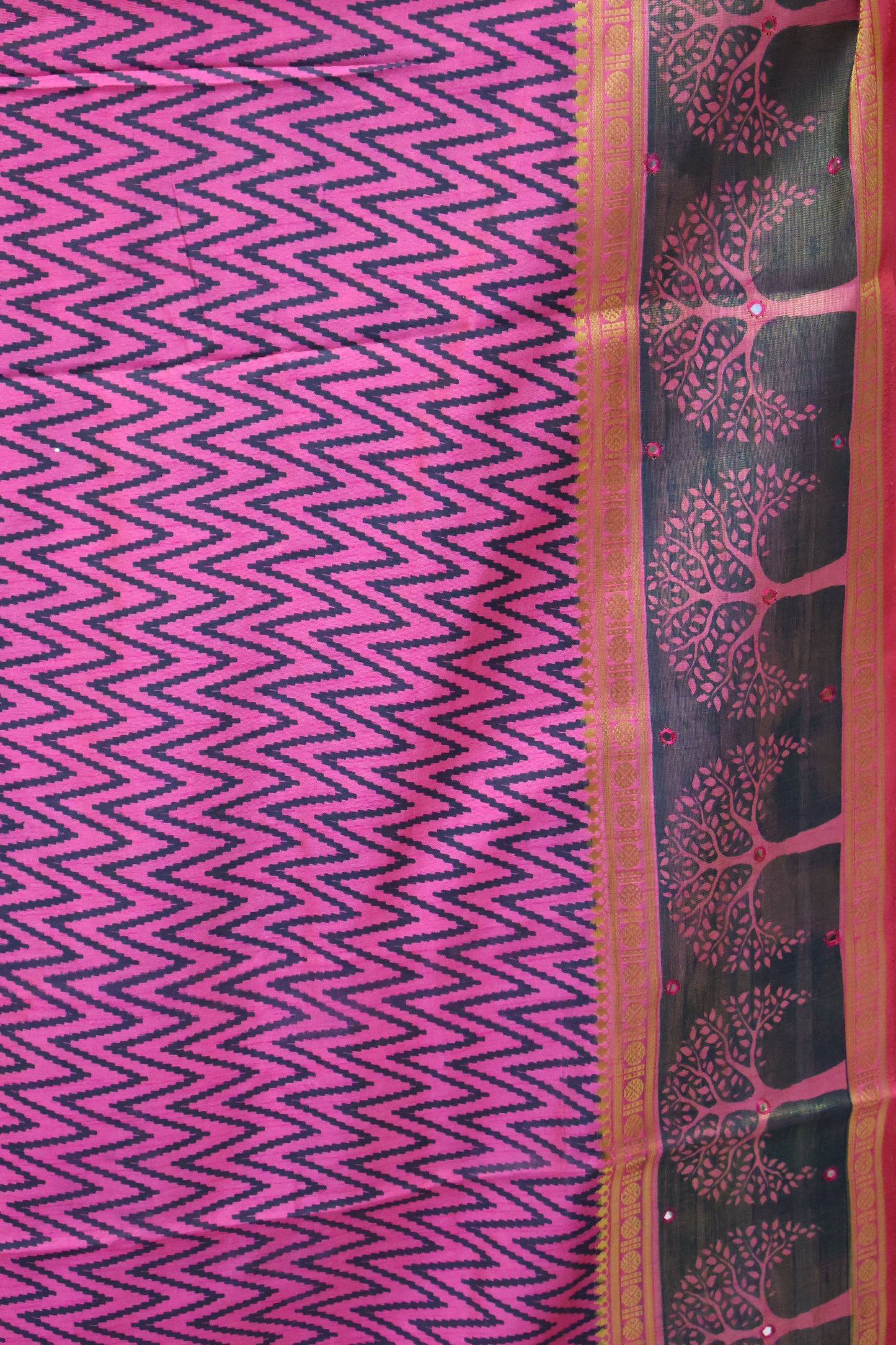 Semi Tussar Saree - Pink Tree Pattern