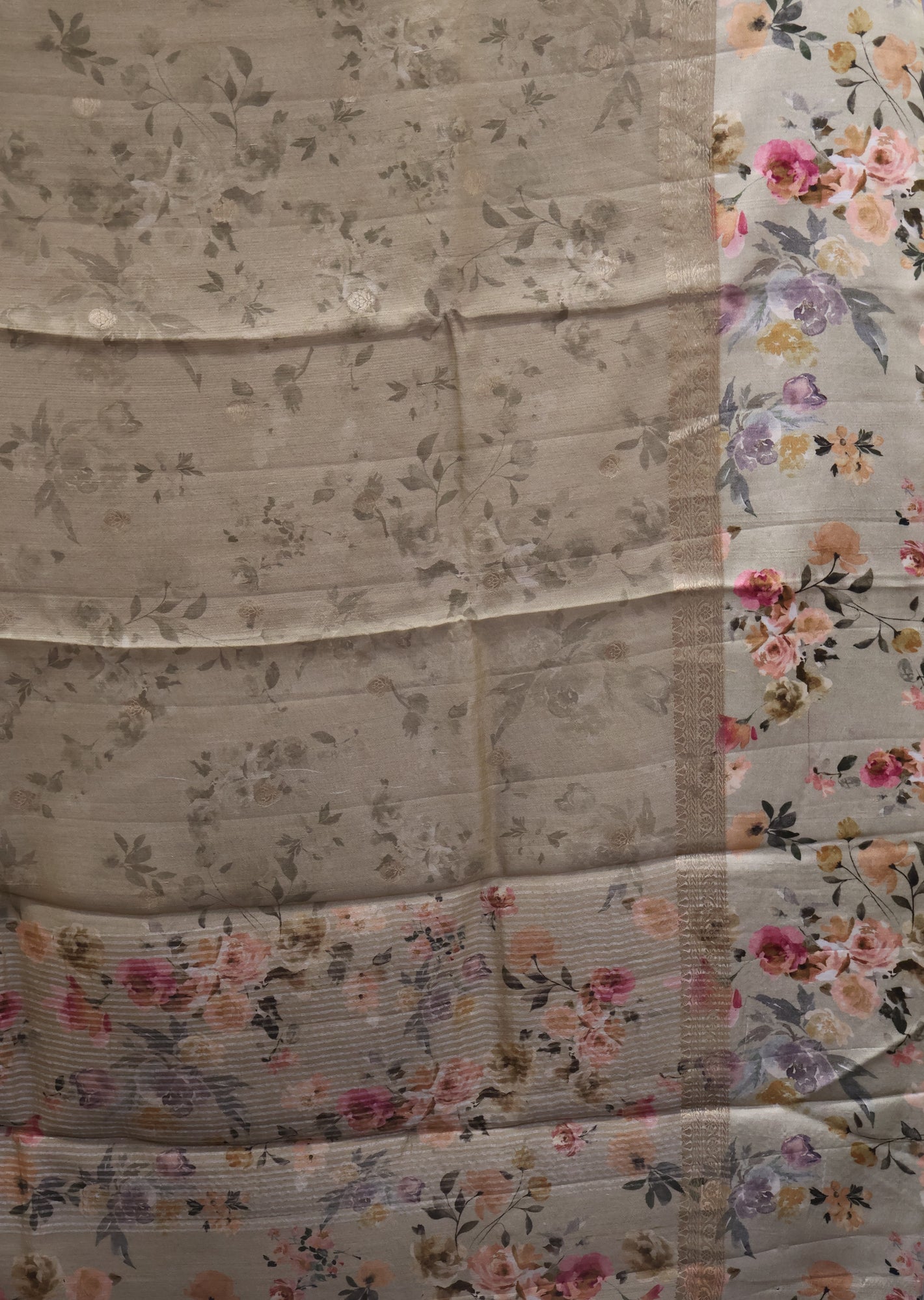 Pure Matka Tussar Saree-Dark Beige Satin Border