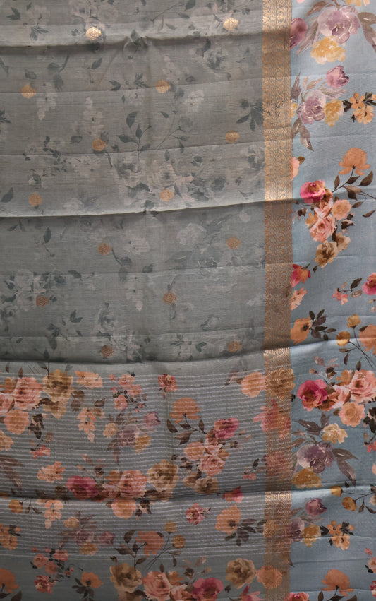 Pure Matka Tussar Saree-Metallic Green Satin Border