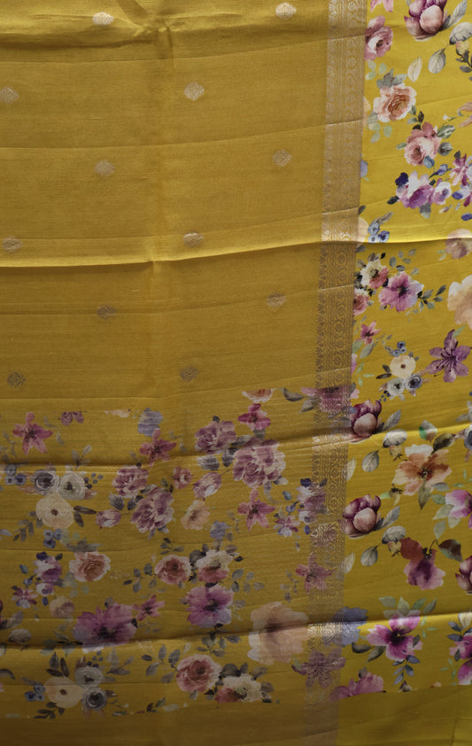 Pure Matka Tussar Saree-Mustard Satin Border