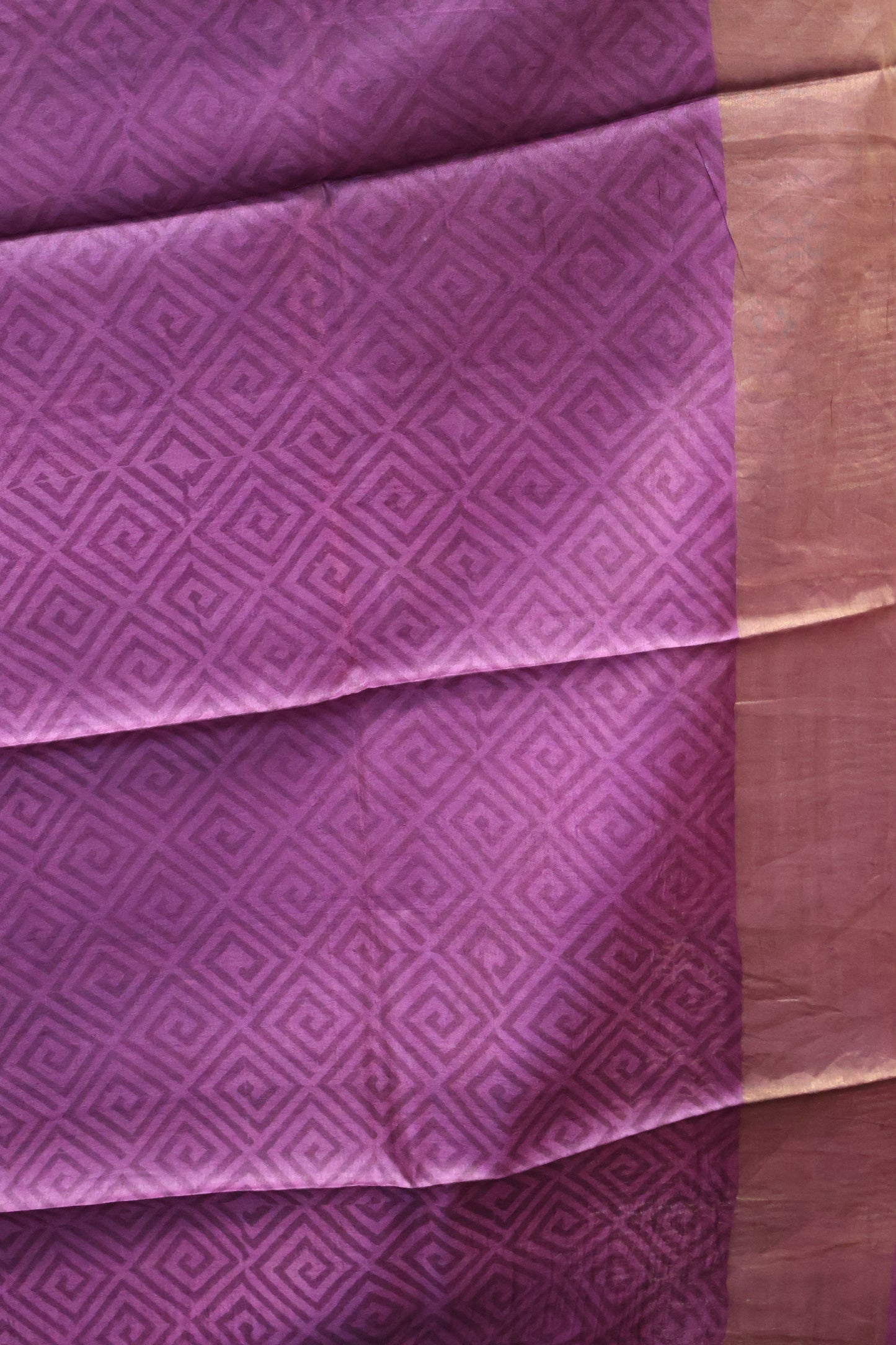 Pure Tussar Saree - Cuboid Pattern-Purple