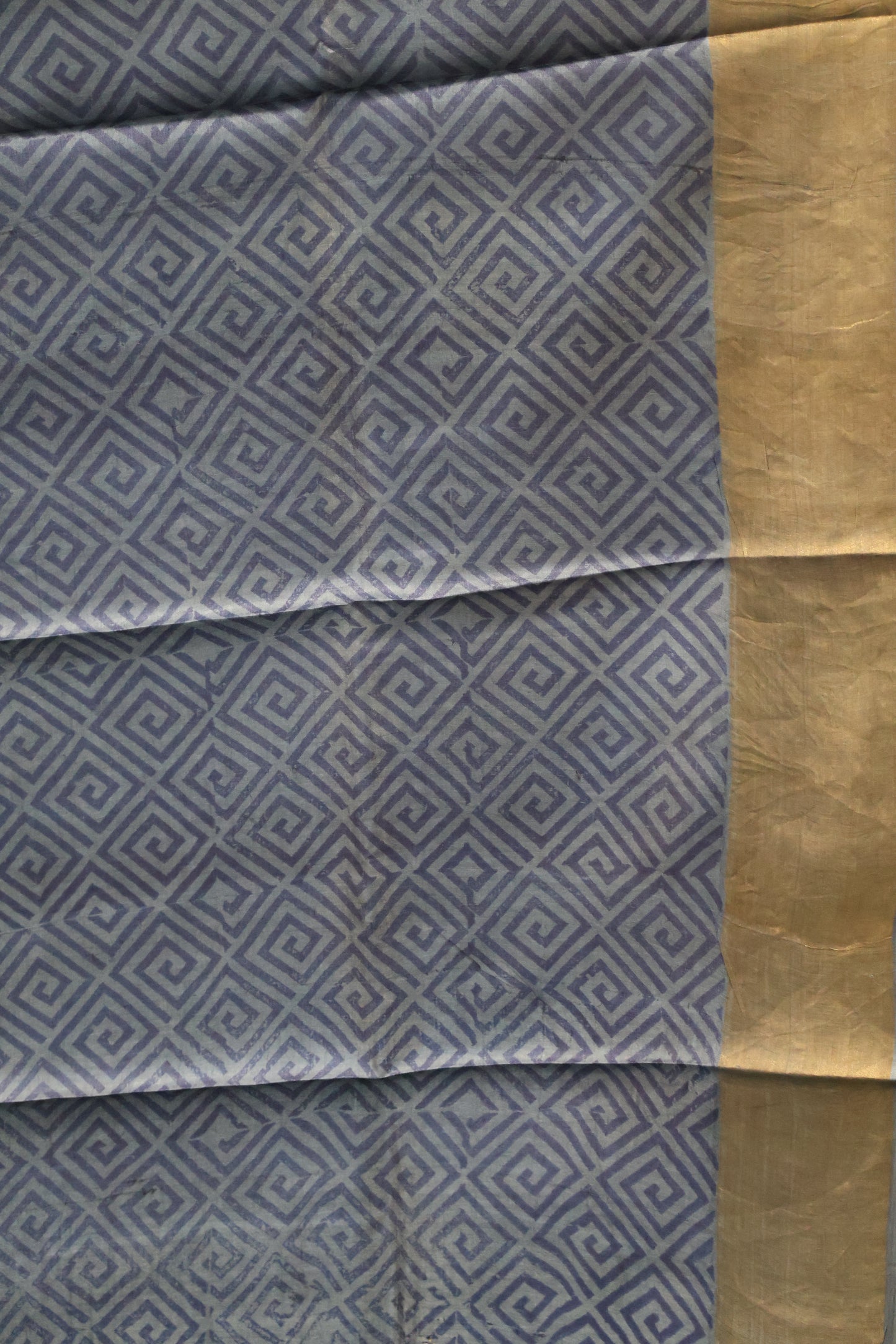 Pure Tussar Saree - Cuboid Pattern-Blue