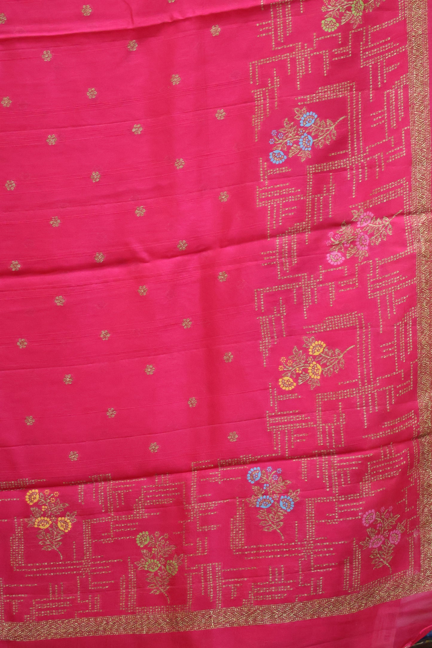 Banarasi Tussar -Rani Pink Geometric Border