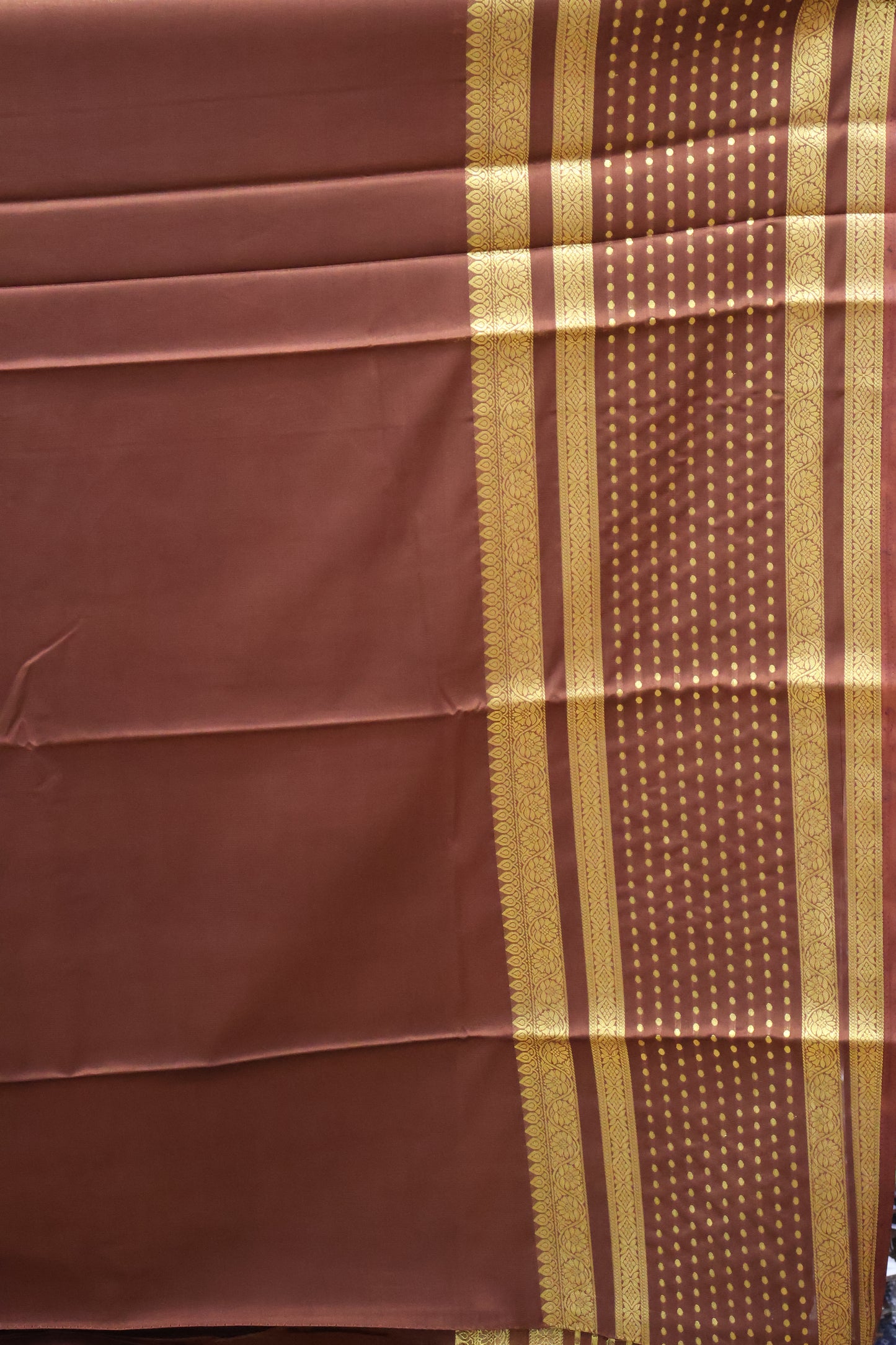 Semi Mysore Silk -Brown Plain Dot