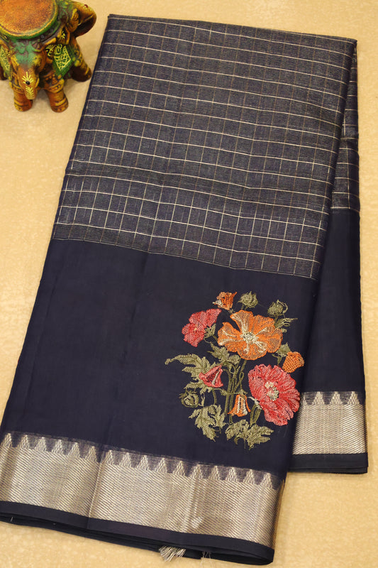 Mangal Giri Silk-Navy Blue Floral Print