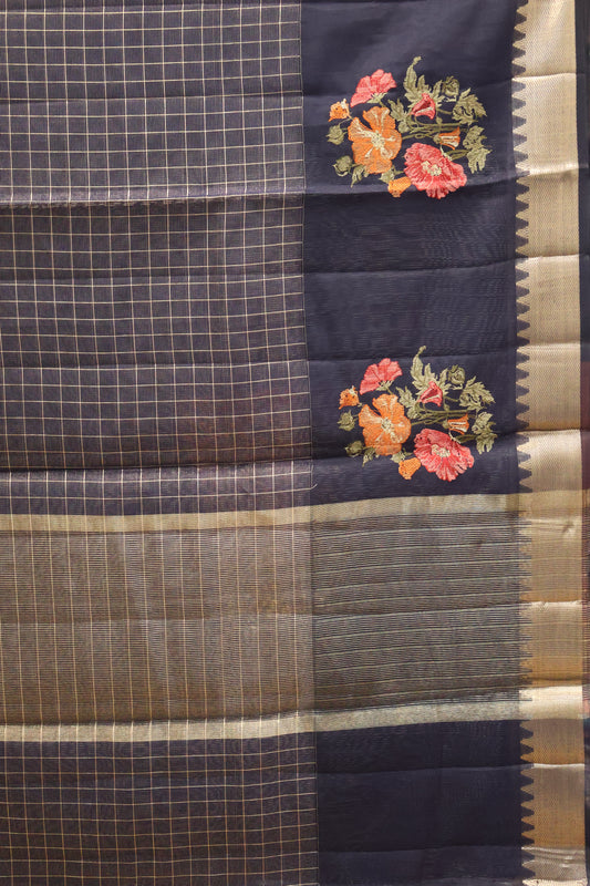 Mangal Giri Silk-Navy Blue Floral Print