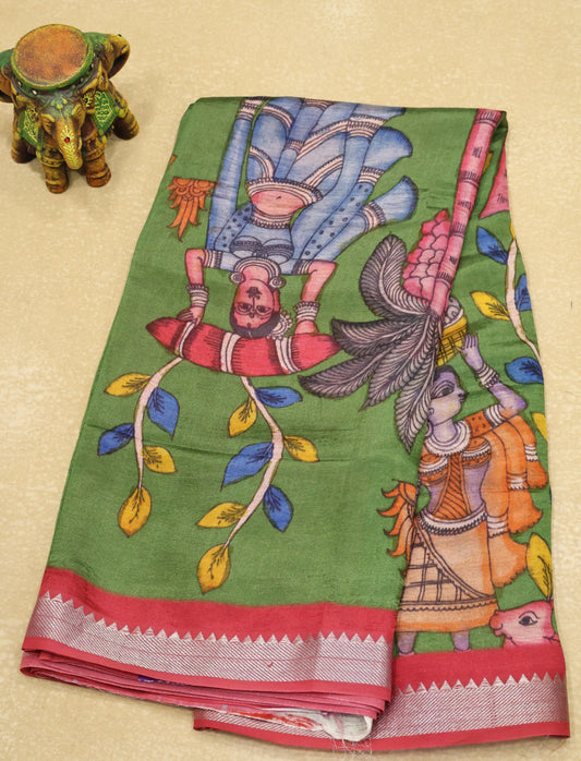Mangal Giri Silk Saree-Green Pink