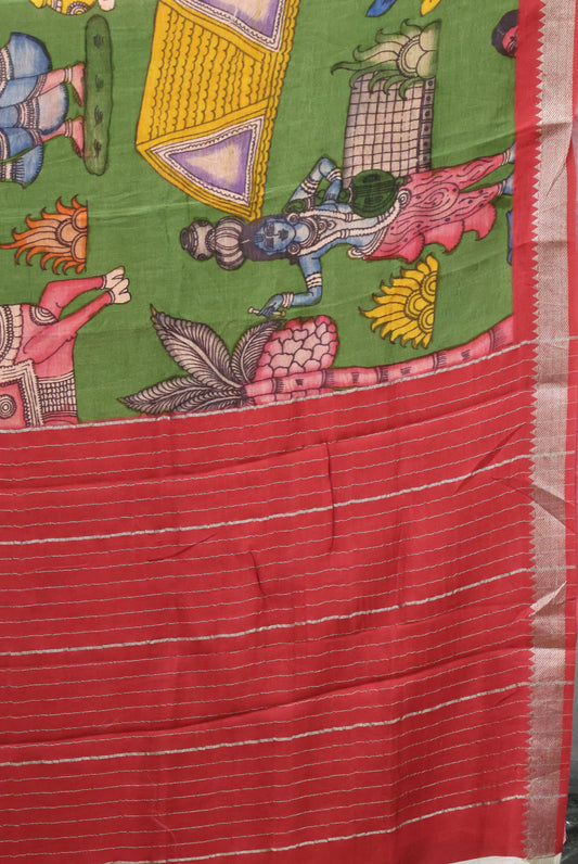 Mangal Giri Silk Saree-Green Pink