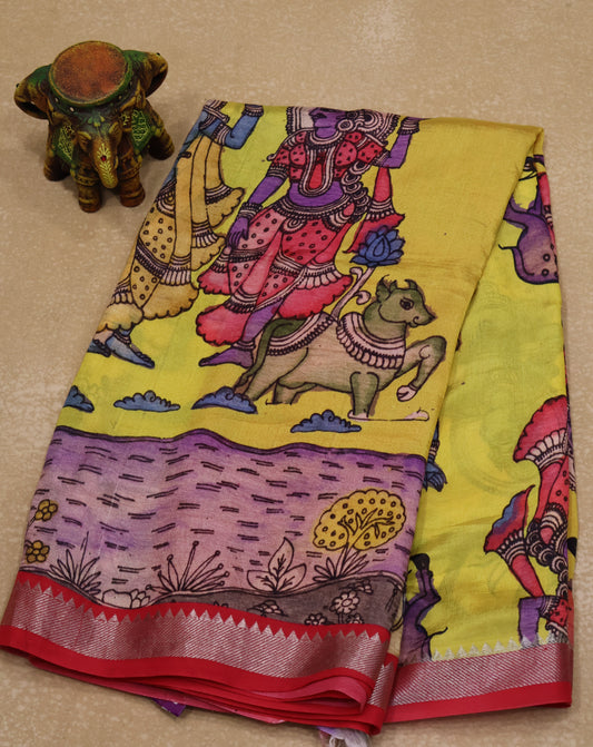 Mangal Giri Silk Saree- Yellow Purple