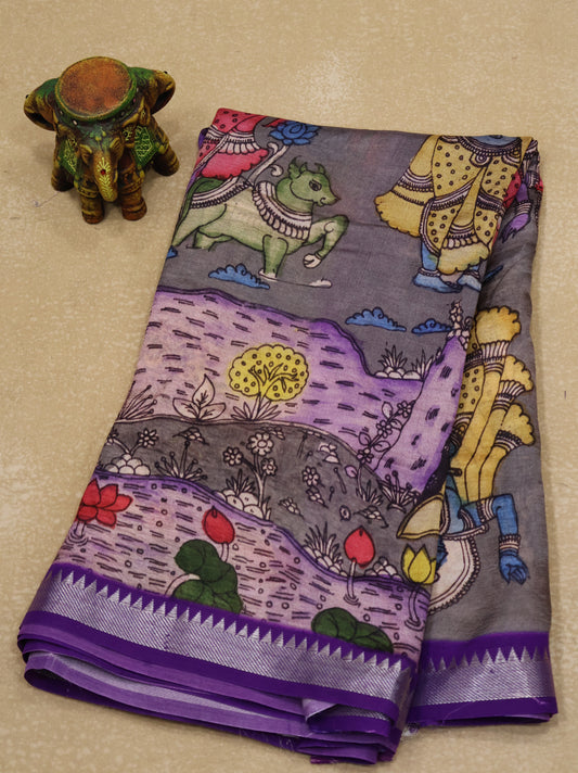 Mangal Giri Silk Saree-Grey Purple